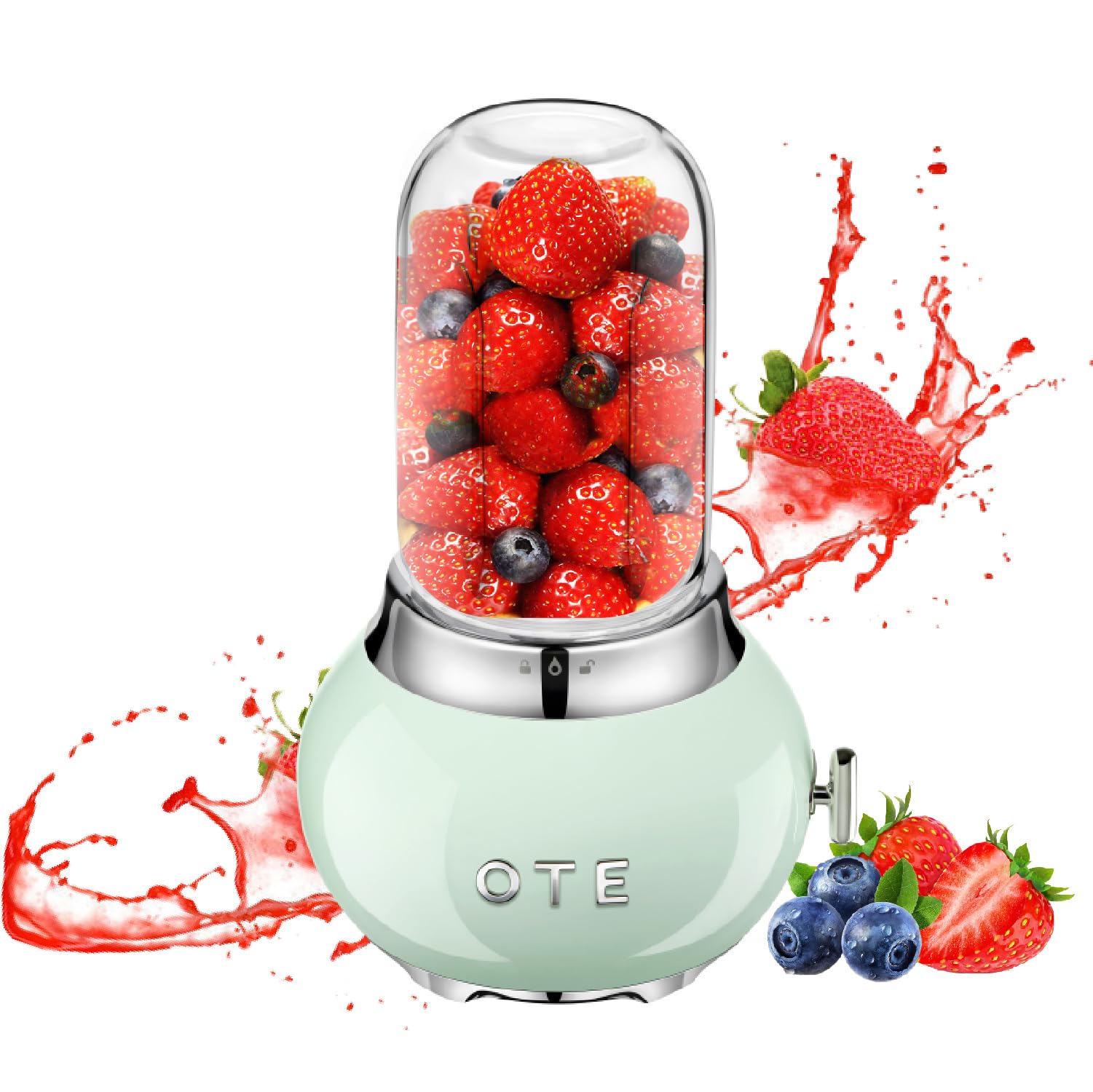 Retro Blender for Shakes and Smoothies - 14 Oz Glass Jar, 4 Stainless Steel Blades, BPA Free, 20000 RPM - Personal Kitchen Blender for Fruits, Juices, and Healthy Drinks - Perfect for Home, Office, or Gym Use - Green