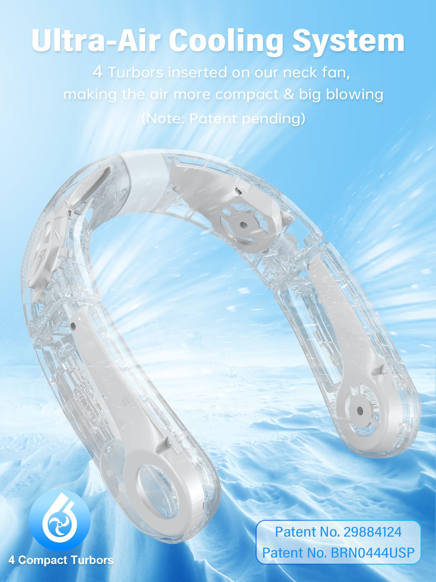 ChillGo Bladeless Neck Fan - 5200mAh Rechargeable Personal Cooling Fan - Portable Wearable Air Conditioner for Men & Women - 4 Motors, Foldable Design, Up to 12 Hours Runtime - Perfect for Outdoor, Office, Travel, Gym, and Summer Activities - White