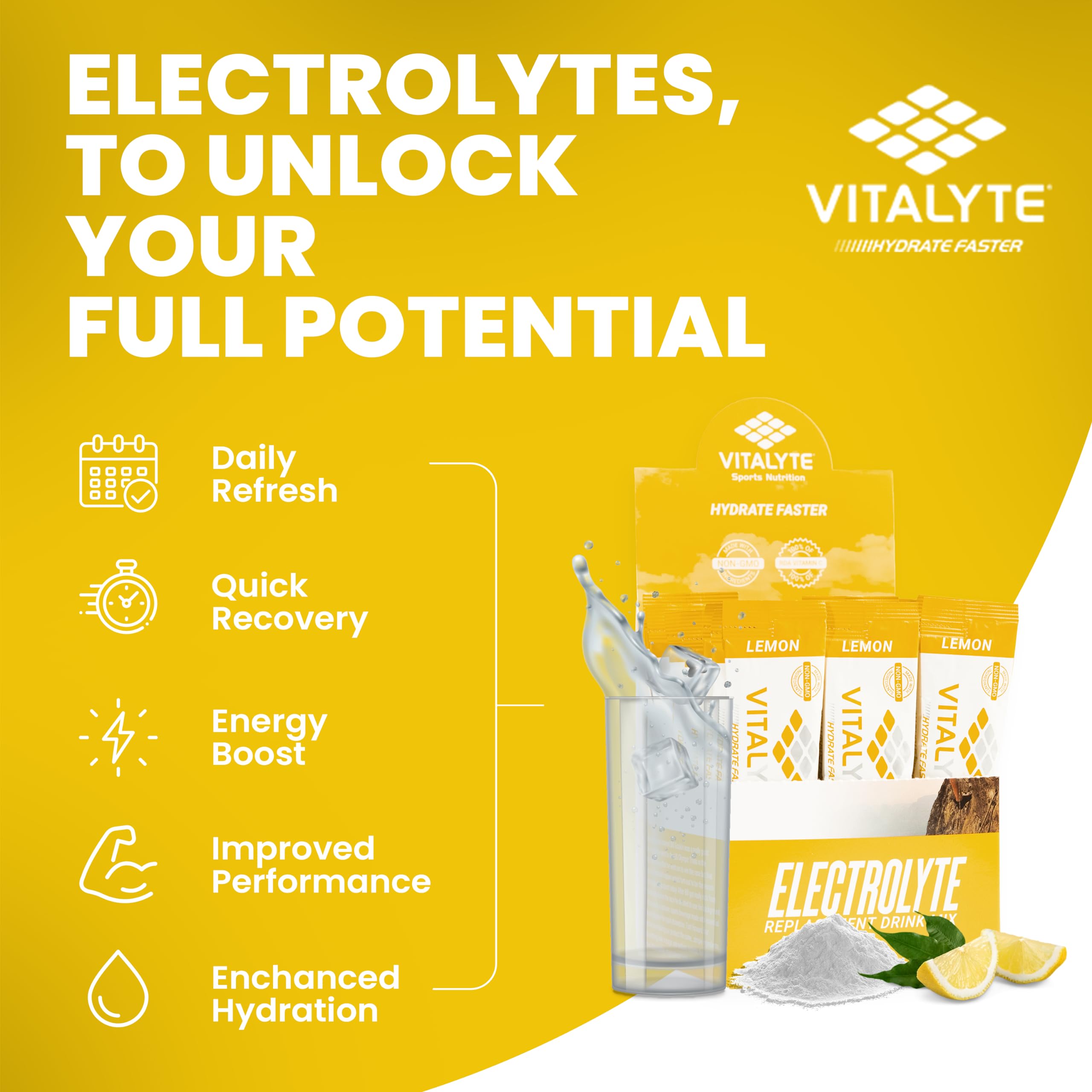 Vitalyte Electrolyte Powder Packets - Isotonic Sports Drink Mix for Hydration & Recovery | Electrolyte Replacement for Athletes, Workouts & Dehydration Relief | Perfect for Gym, Running & Outdoor Activities