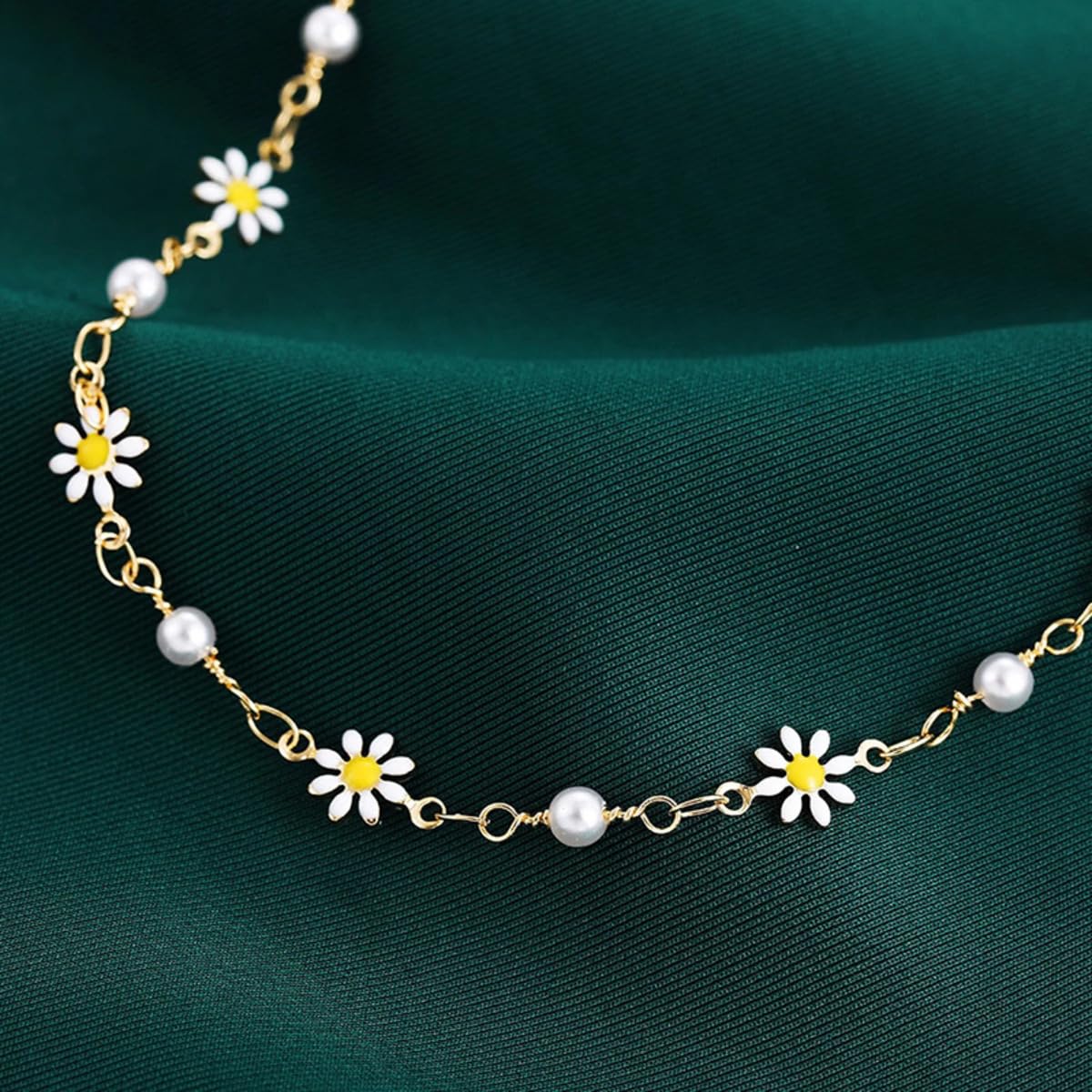 Layered Gold Daisy Sunflower Anklet for Women - Boho Pearl Floral Paperclip Chain Link Bracelet Anklet Set, Perfect Holiday Gift for Her | Beach Wedding, Summer Vacation, Boho Chic Outfit Accessory
