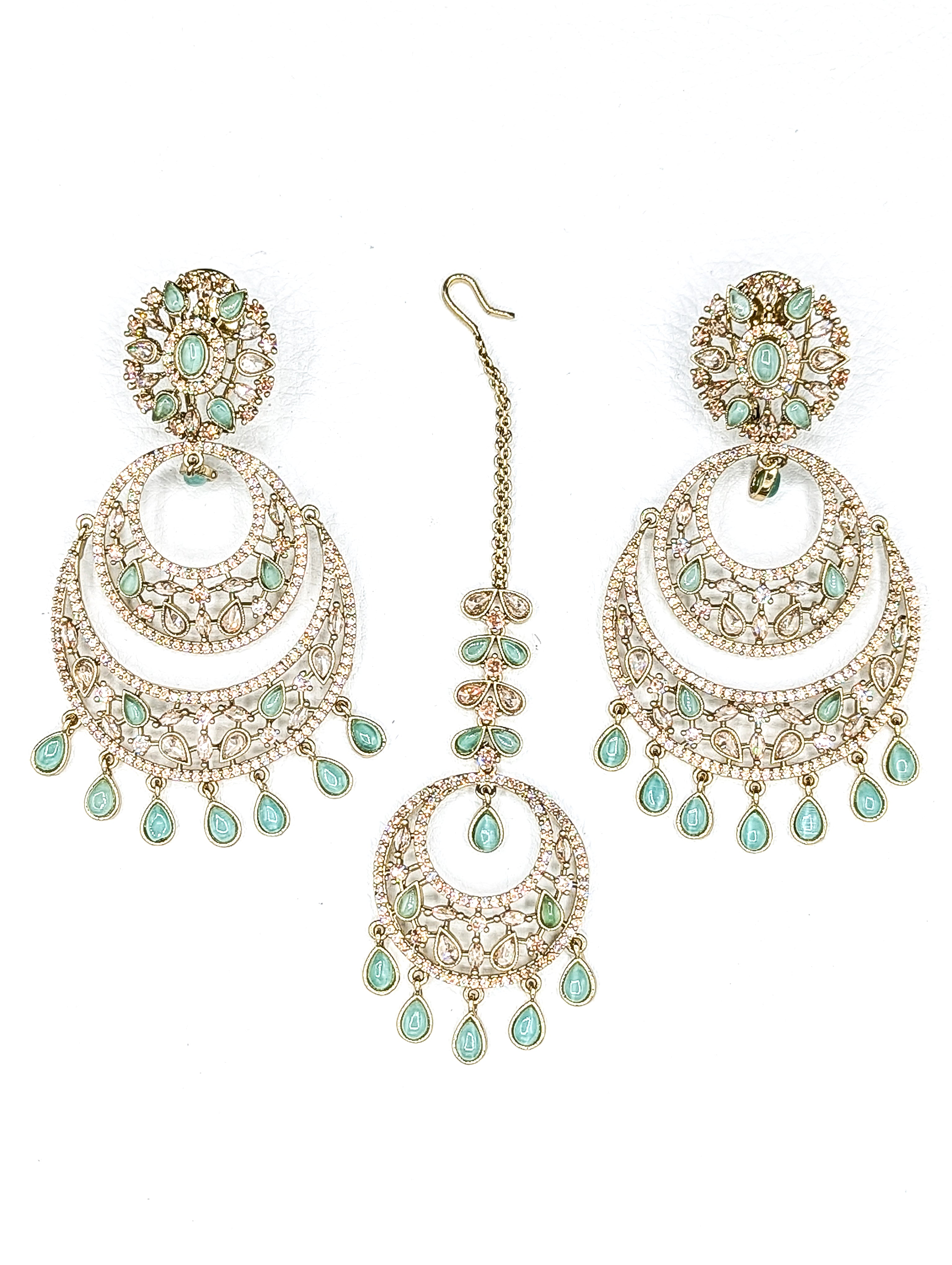 Aahana CZ Stud Earrings and Tikka Set - Elegant Indian Jewelry for Women - Perfect for Weddings, Parties & Festive Occasions