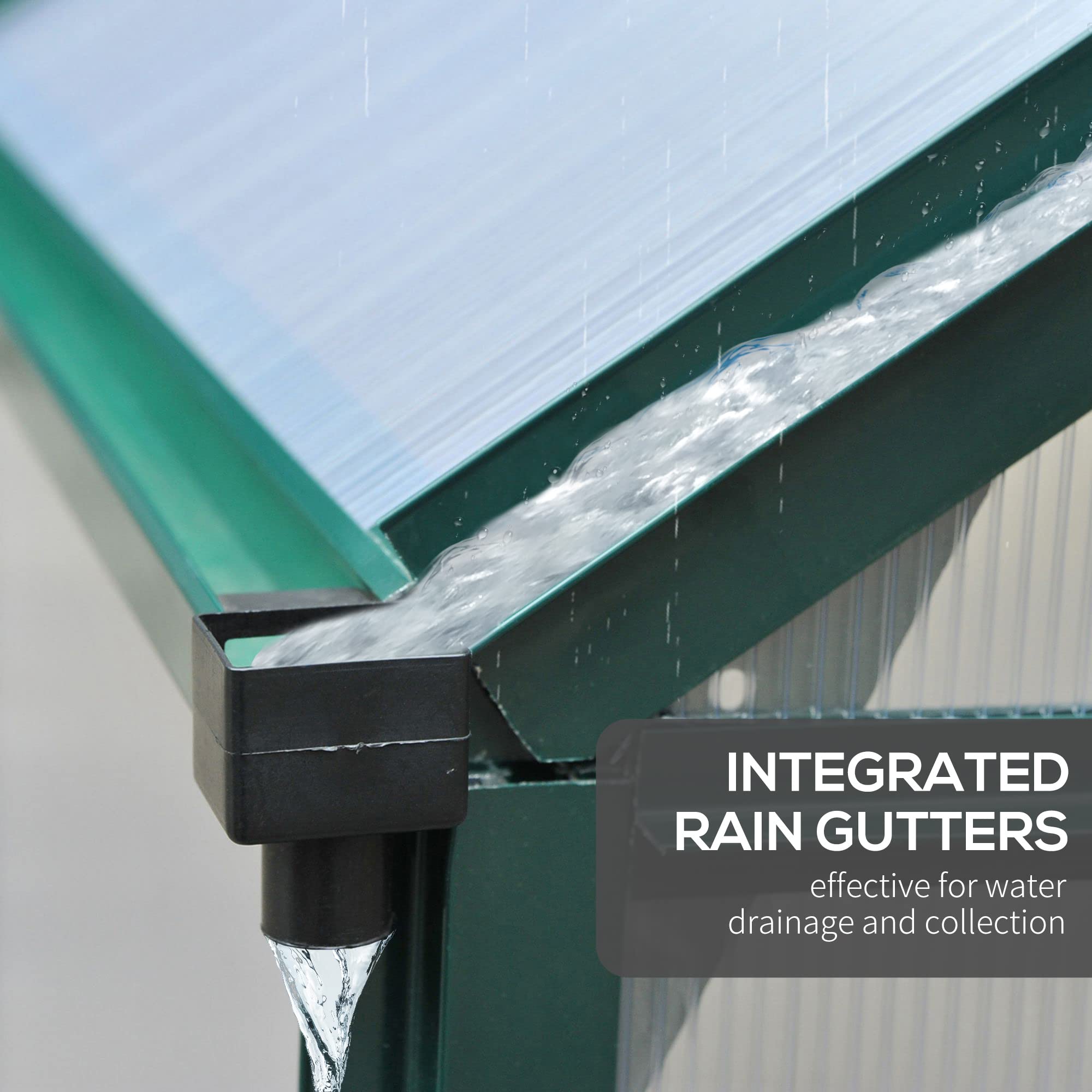 Outsunny 6x6 ft Polycarbonate Walk-in Greenhouse for Outdoor Gardening - Aluminum Frame with Rain Gutter & Roof Vent - Perfect for Backyard, Patio & Plant Protection (Dark Green) | Grow Vegetables, Flowers & Herbs Year-Round