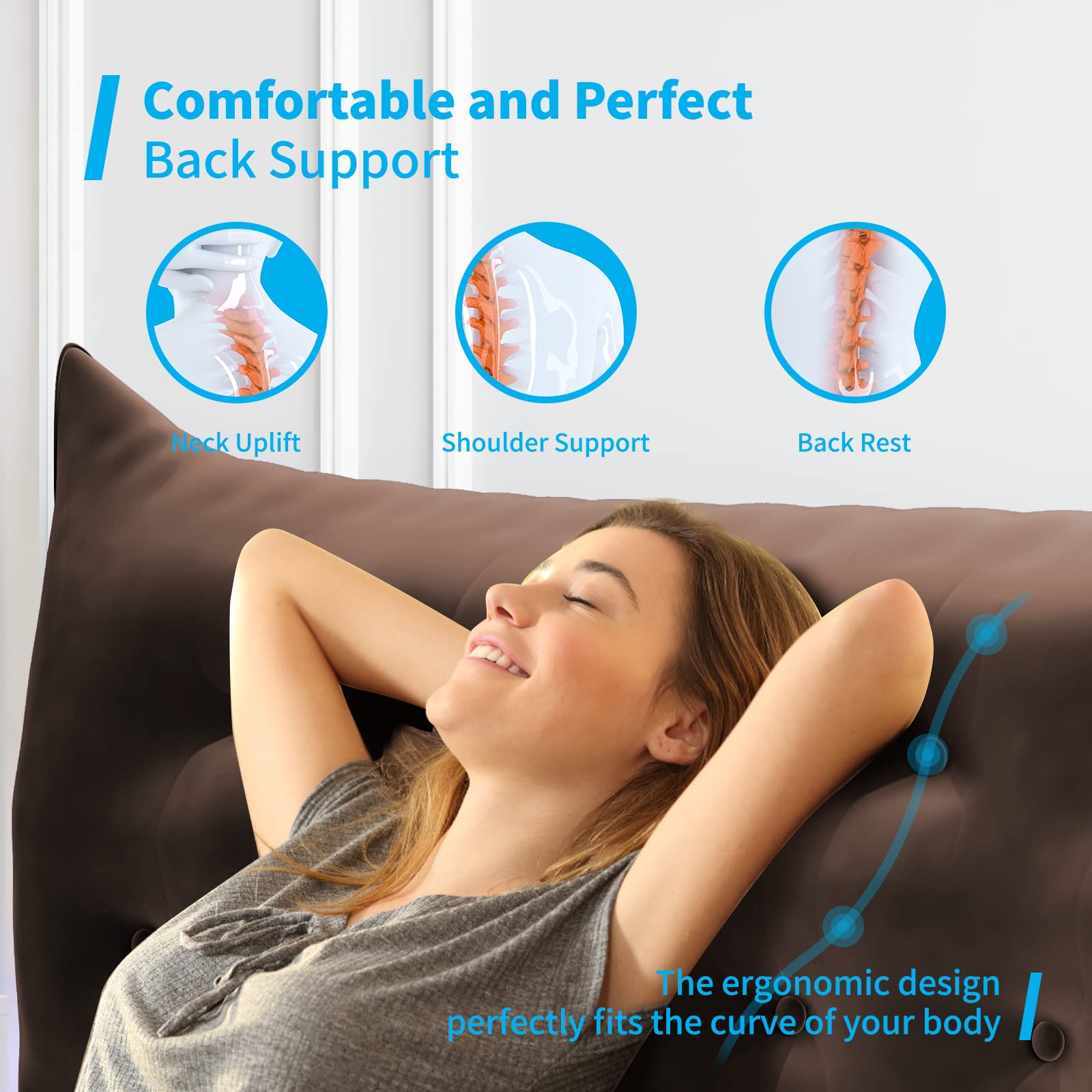**Mjkone Full Size Large Triangular Reading Pillow with Side Pockets - Velvet Bed Wedge & Bolster Backrest, Removable Cover, Upholstered Button Tufted Design - Perfect for Bedroom, Living Room & Reading Nook**