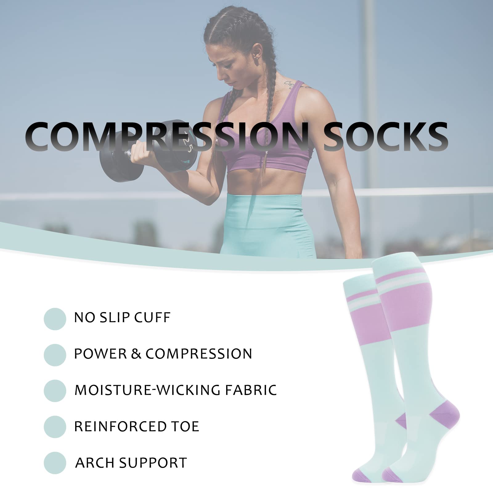 Fenglaoda Compression Socks for Women & Men - 3 Pairs Graduated Support Socks (15-20 mmHg) for Circulation, Nurses, Running & Travel - Comfortable Medical Socks for Varicose Veins & Swelling Relief