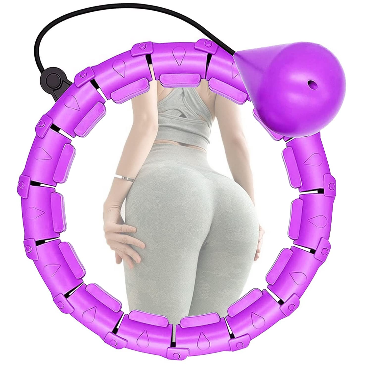 HANGMEI Weighted Hula Hoop for Adults & Kids - Adjustable 24 Detachable Knots, 360° Massage Auto Spinning Ball with Slimming Belt - Fitness Exercise Equipment for Weight Loss, Core Workout & Home Gym - Perfect for Indoor Workouts, Dance Fitness & Family Fun Activities