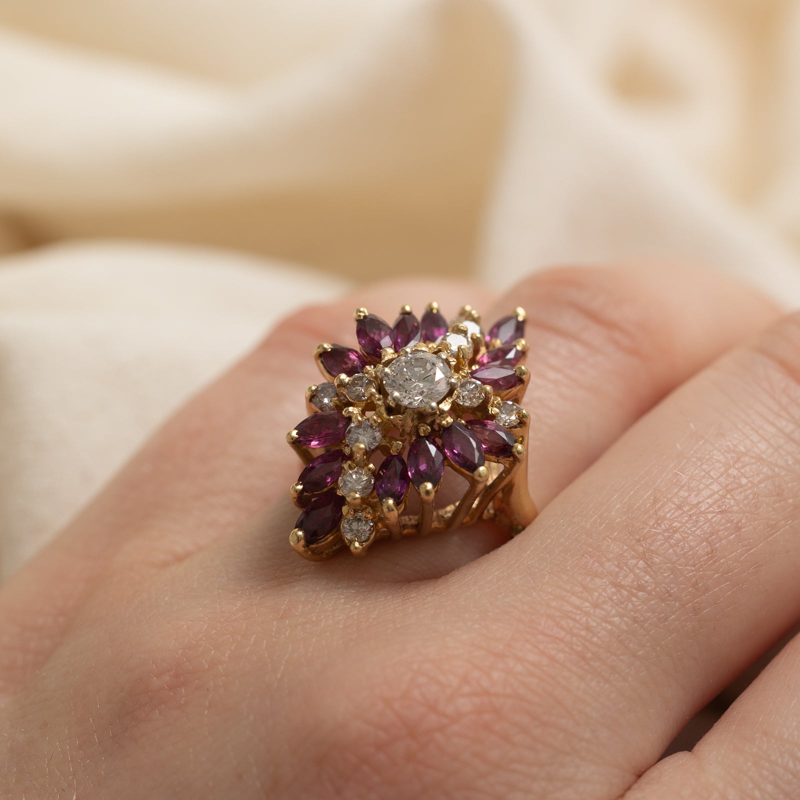 2.10ctw Ruby & Diamond Cocktail Ring - 1.02ctw Genuine Gemstones, Size 6 | Elegant Evening Wear, Anniversary Gift, Special Occasion Jewelry