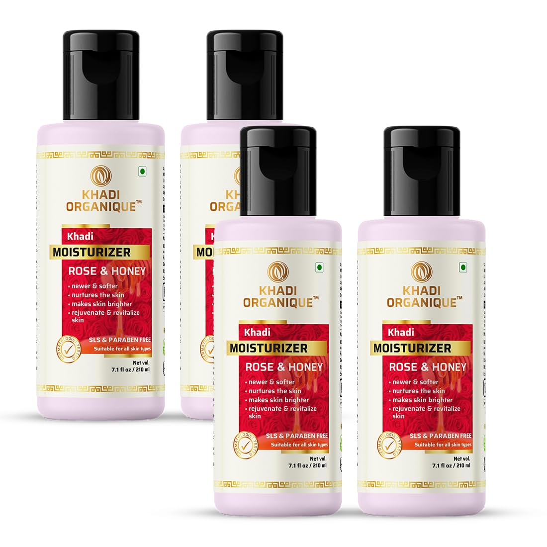 Khadi Organique Rose & Honey Moisturizer - Paraben Free, Natural Skincare - Pack of 4 - Hydrating Face Cream for Dry & Sensitive Skin - Perfect for Daily Use & Nighttime Routine