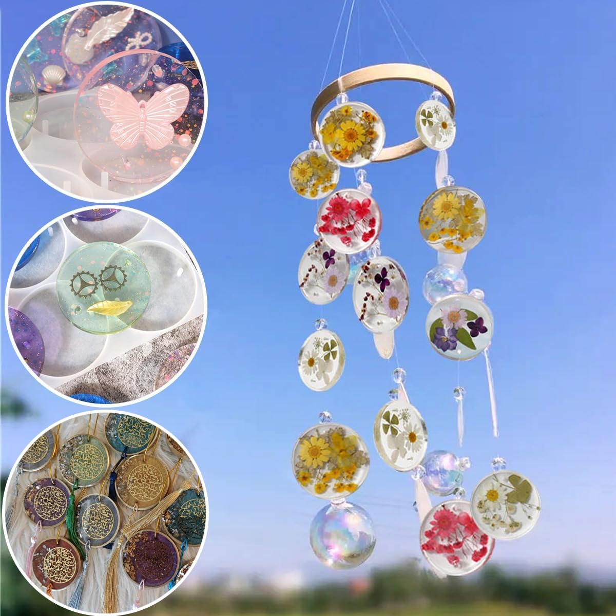 12-Cavity Deep Round Epoxy Resin Silicone Mold Set for DIY Crafting - Perfect for Making Wind Chimes, Keychains, Coasters & Jewelry (Circle Shape, Reusable, Non-Stick)