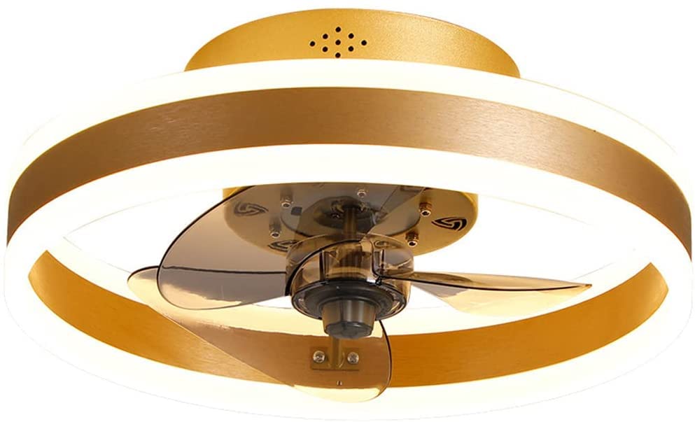 DIEFMJ 52 Inch Smart Ceiling Fan with LED Light, Reversible 3 Colors 6 Speed Silent Remote Control Flush Mount Chandelier - Perfect for Bedroom, Living Room, Kids Room & Low Ceiling Spaces (Gold) - Energy Efficient Cooling & Stylish Lighting Solution
