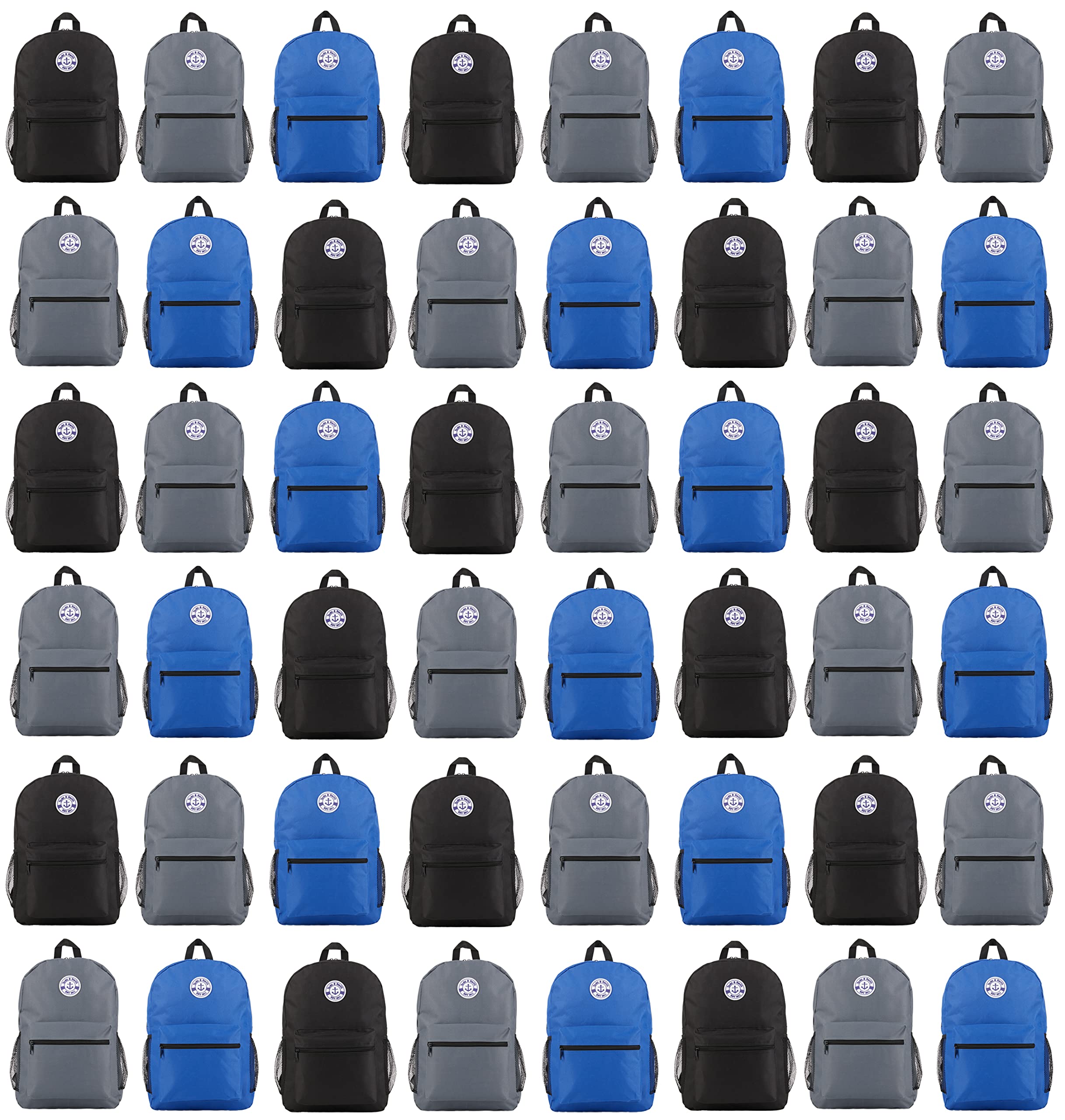 Yacht & Smith 48 Pack 17 Inch Lightweight Backpack Bulk - Durable Outdoor Travel, Gym & Corporate Event Bags for School, Hiking, Business Trips & Sports