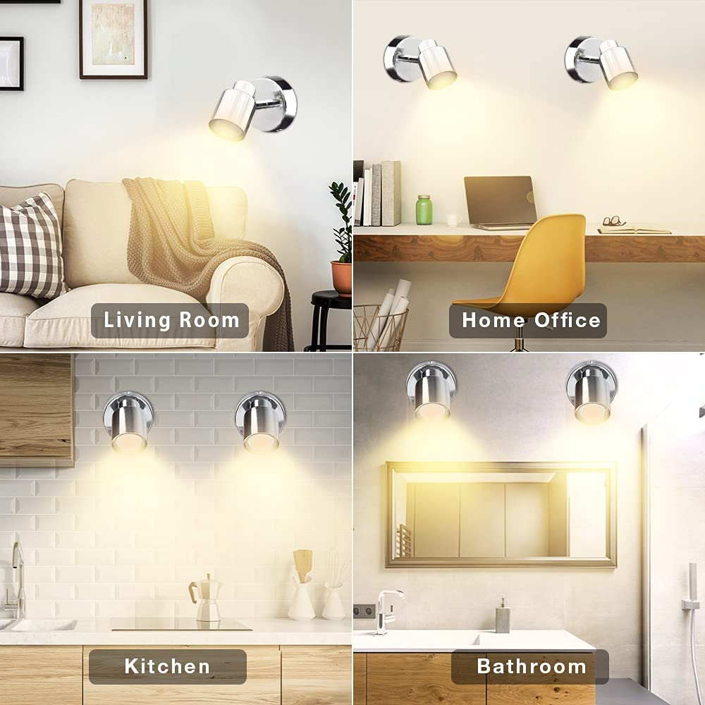 Depuley 3W Adjustable Indoor LED Wall Spotlight - GU10 Bulb Surface Mounted Downlight with US Plug | Perfect for Living Room, Bedroom, Hallway & Staircase Lighting