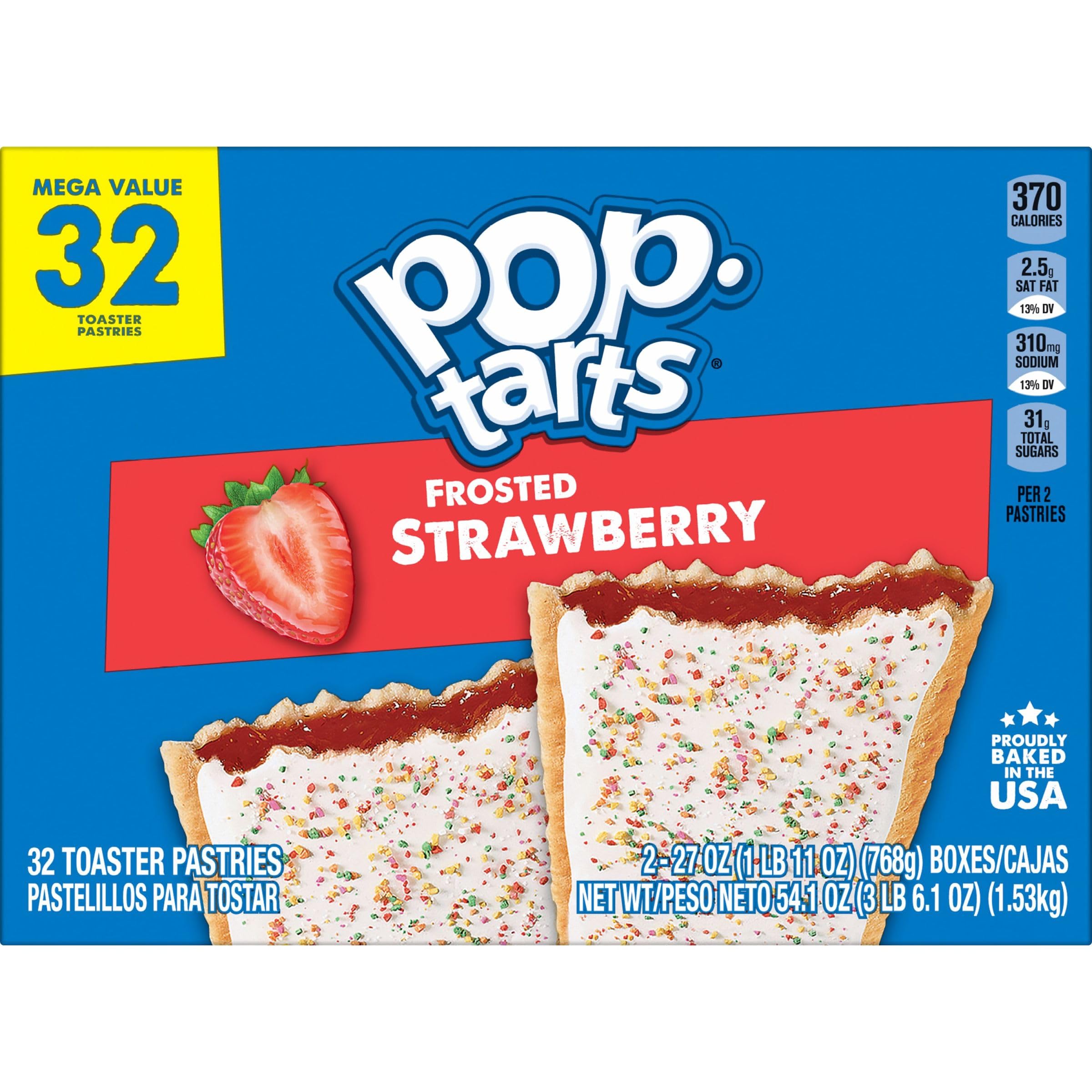 Pop-Tarts Toaster Pastries - Frosted Strawberry Flavor, 54.1oz Family Pack (32 Count) | Breakfast Food & Kids Snacks for School Lunches, Quick Breakfasts & After-School Treats