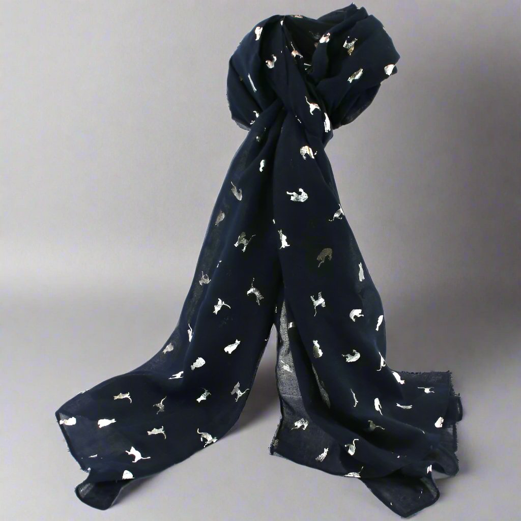 Blue Biccari Cat Foil Scarf - Stylish & Shiny Fashion Accessory for Women, Perfect for Parties, Holidays & Special Occasions