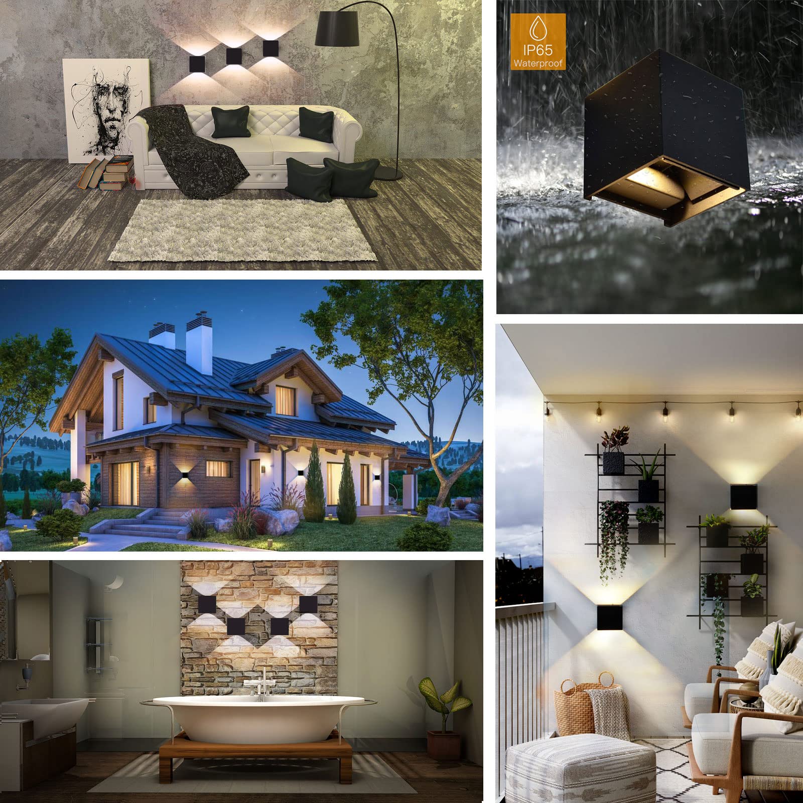 6W LED Cube Porch Lights - Waterproof Outdoor Wall Sconce with Up/Down Lighting for Patio, Garage, Bedroom & House Exterior | Energy-Efficient Exterior Wall Fixture for Home Security & Curb Appeal