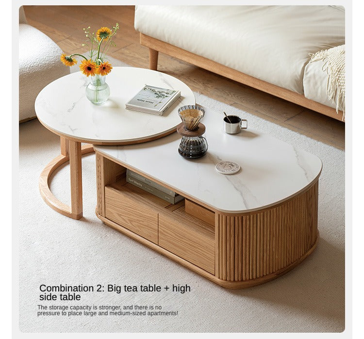Solid Oak and Ash Wood Rock Plate Coffee Table - Rustic Living Room Furniture for Home Decor & Relaxation