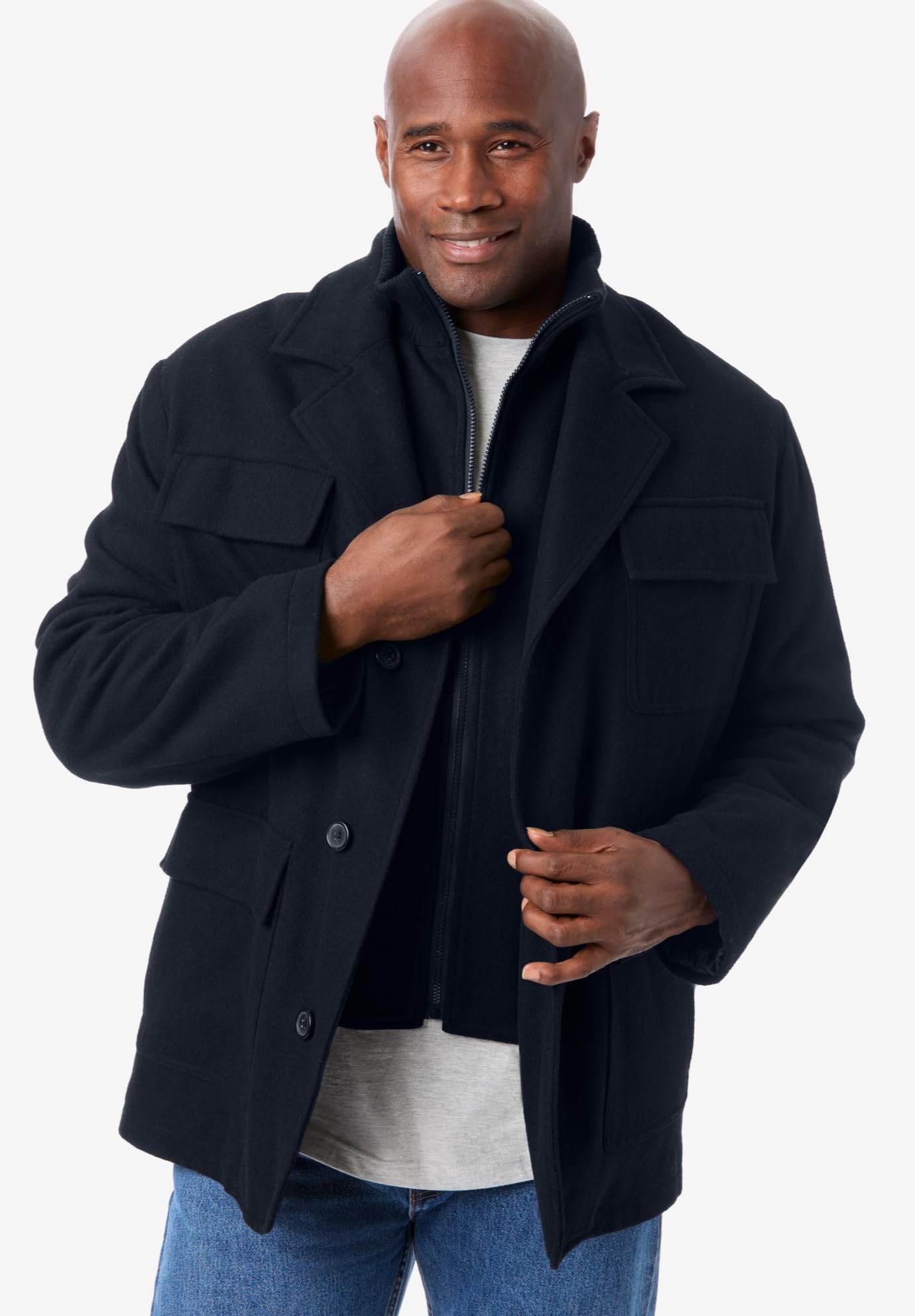 KingSize Men's Big & Tall Multi-Pocket Wool Inset Jacket - Winter Warm Coat for Outdoor Activities & Casual Wear