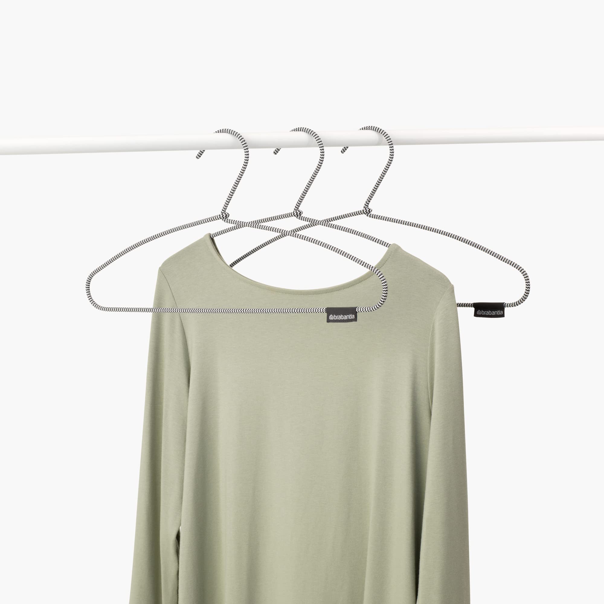 Brabantia 3-Pack Soft-Touch Non-Slip Clothes Hangers - Black & White Slim Space Saving Garment Hangers with Hooks for Closet Organization | Perfect for Laundry, Travel & Small Spaces