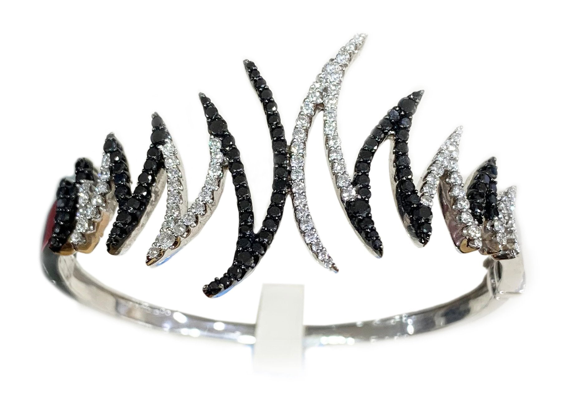 14K White Gold Black Diamond Bangle Bracelet for Women - Elegant Stackable Jewelry for Parties, Weddings & Everyday Wear