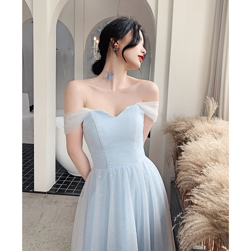 Off Shoulder Baby Blue Prom Dress - A-Line Tulle Formal Gown for Homecoming, Quinceañera & Evening Parties | Elegant Sweet 16 & Wedding Guest Dress