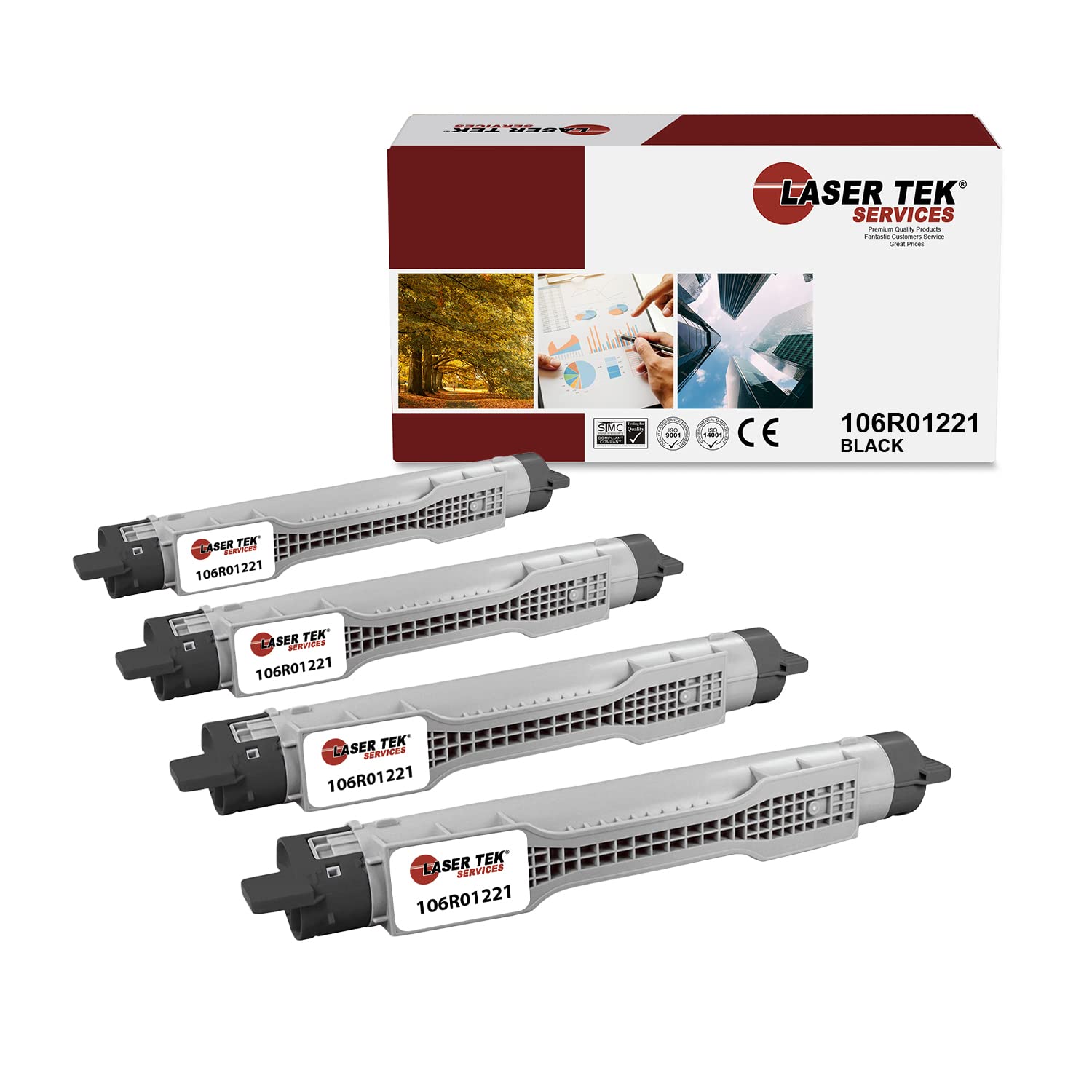 Laser Tek Services Compatible Xerox 6360HY 106R01221 High Yield Toner Cartridge (4 Pack, Black) - Replacement for Xerox Phaser 6360/6360N/6360DN Printers | 18,000 Page Yield | Ideal for Office & Home Printing