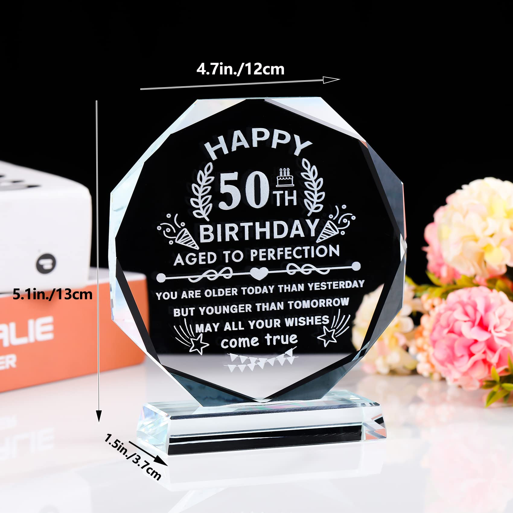 YWHL 50th Birthday Gifts for Women & Men - Unique Laser Engraved Glass Plaque Keepsake for Dad, Mom, Uncle, Aunt & Friends - Perfect 50 Years Old Milestone Gift for Home & Office Decor