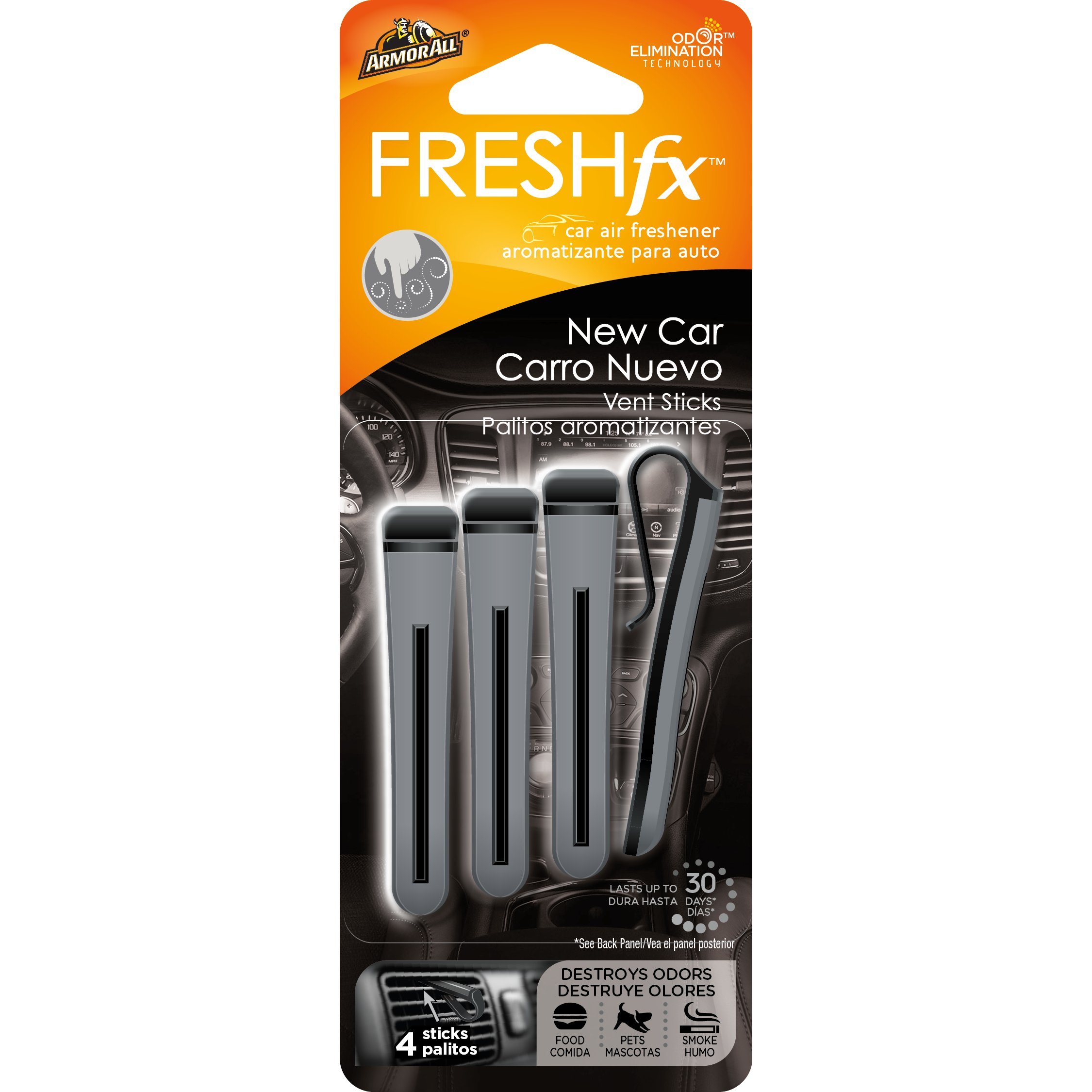 Armor All Car Air Freshener and Purifier - 4 Pack Vent Stick Odor Eliminator for Cars & Trucks | FreshFX New Car Scent | Long-Lasting Fragrance for Home, Office & Vehicle Use