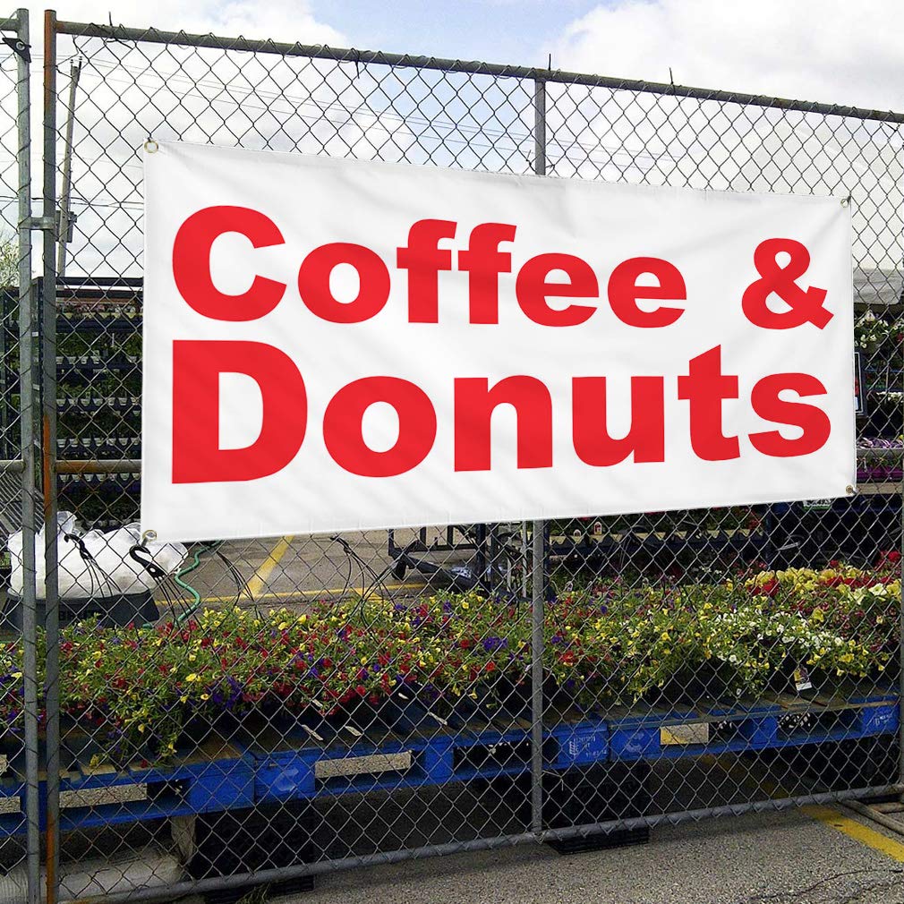 Vinyl Banner - 16x40 Inches Weatherproof Outdoor Sign with 4 Grommets for Coffee Shop, Donut Store, Restaurant & Food Truck - Durable Yard Sign for Commercial Use