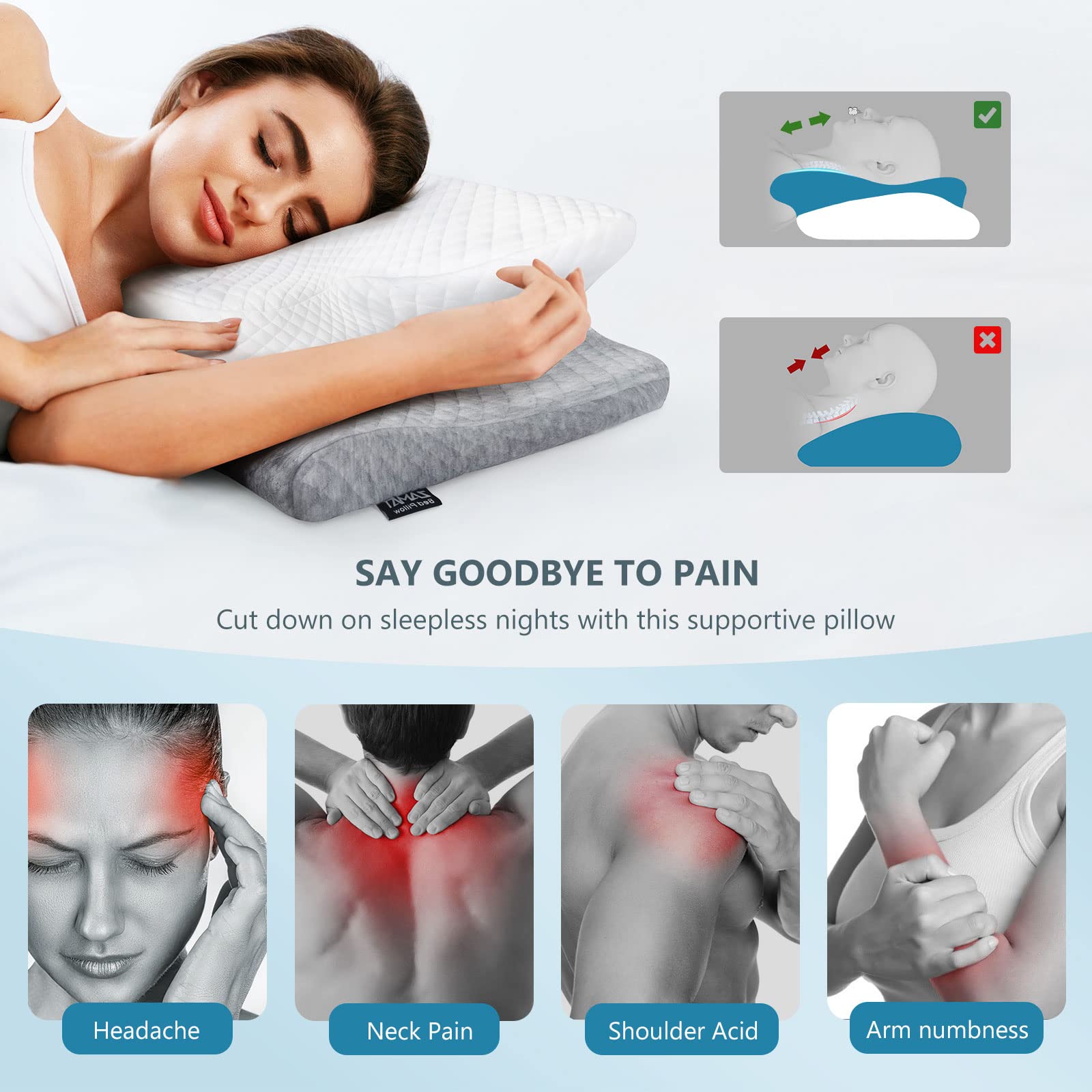 ZAMAT Adjustable Cervical Memory Foam Pillow for Neck Pain Relief - Orthopedic Bed Pillow for Side, Back & Stomach Sleepers - Ergonomic Support for Better Sleep & Posture - Perfect for Home, Travel & Office Use