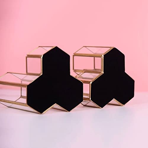 Hexagonal Glass and Copper Pen Holder - Multifunctional Desktop Storage Box for Office, Cosmetic Brushes, and Accessories | Perfect for Home, Office, and Makeup Organizer