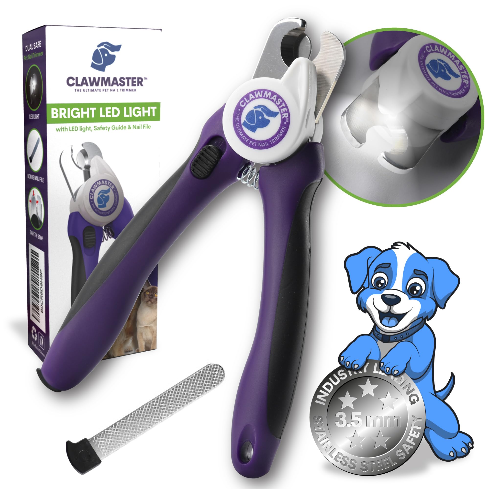 LED Pet Nail Clippers for Dogs & Cats - Illuminated Claw Trimmer with 3.5mm Stainless Steel Blade, Safety Guard & Built-in Light for Safe, Easy Grooming at Home - Perfect for Anxious Pets & DIY Pet Care