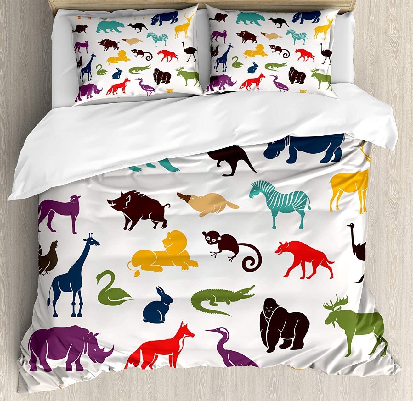 **UP Zoo 3-Piece Queen Bedding Set - Soft Comforter Duvet Cover with 2 Decorative Pillowcases - African & European Animal Silhouette Design - Perfect for Kids, Teens & Adults - Ideal for Bedroom Decor & Cozy Sleep**