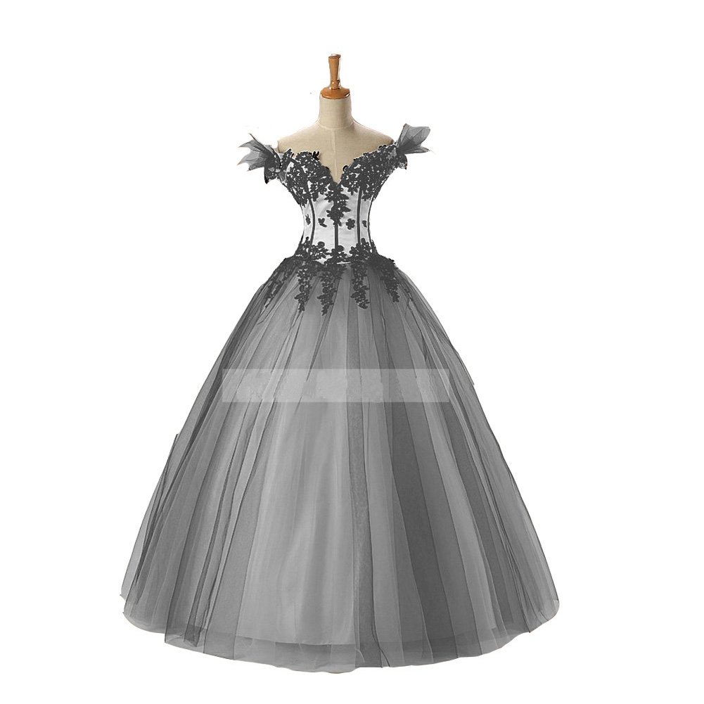 Gothic Wedding Dresses for Women - Elegant Off Shoulder White & Black Ball Gown Bridal Gown | Perfect for Gothic Weddings, Halloween Costumes, and Themed Parties
