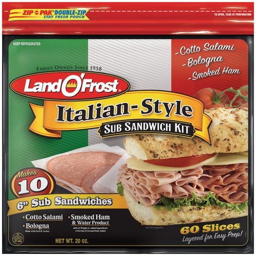 LAND O' FROST Italian Style Sub Sandwich Kit - 20 oz Pack of 2 | Premium Cold Cuts & Lunch Meat for Picnics, Parties & Quick Meals