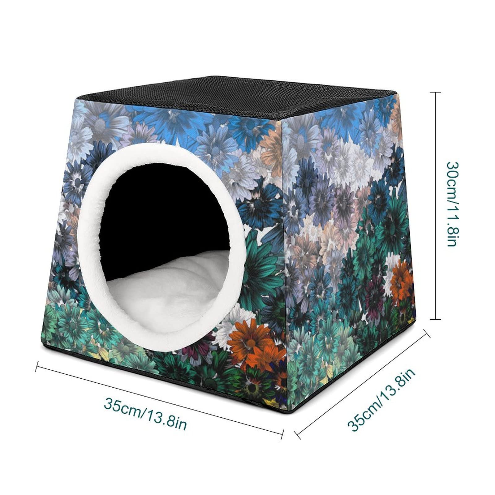 Cozy Indoor Cat House Bed & Sofa - Printed Cat Cube with Soft Pillow for Kittens & Small Dogs - Oil Painting Floral Design - Perfect for Pet Lounging & Home Decor