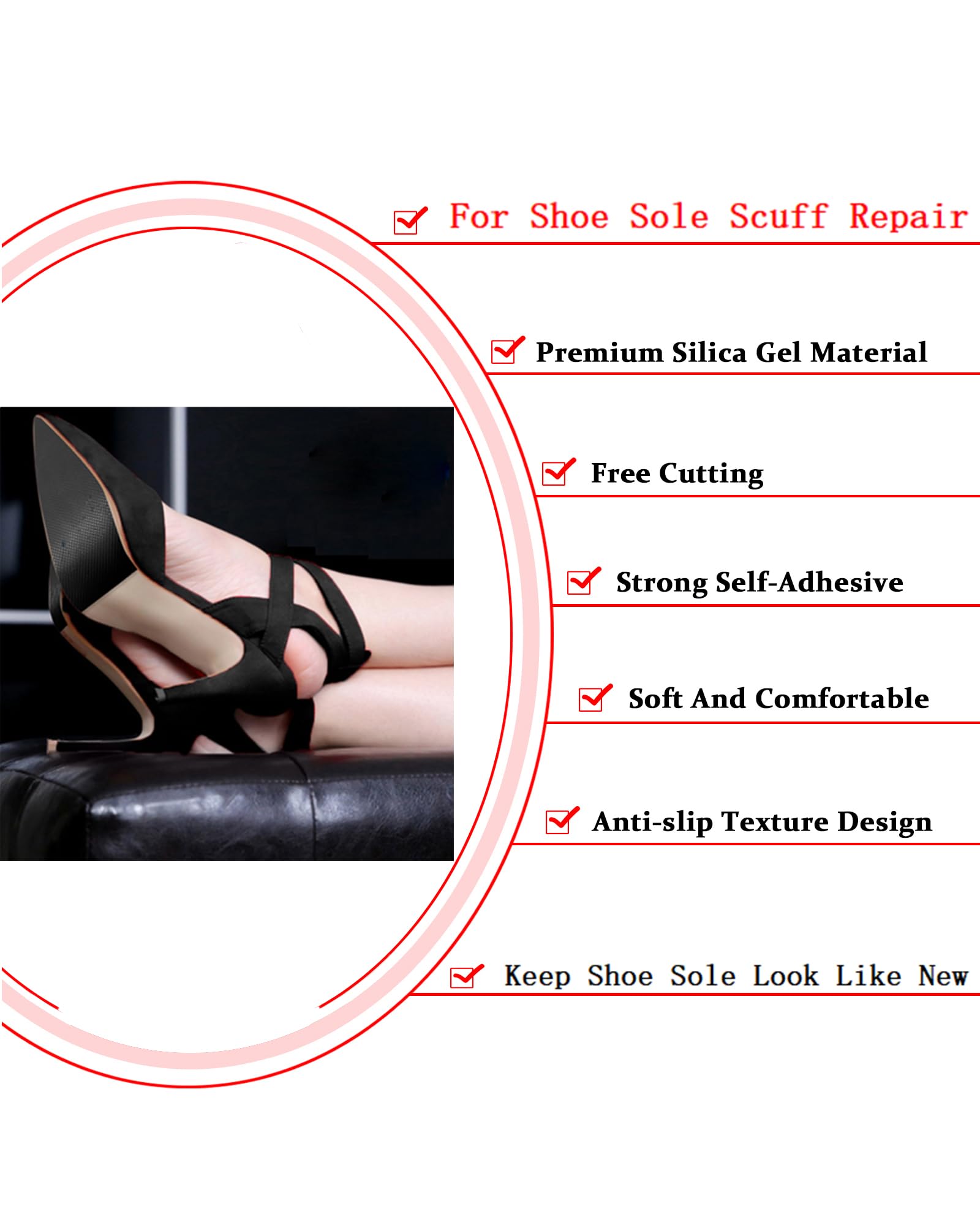 Non-Slip Shoe Sole Protectors for High Heels - Self-Adhesive Silicone Grips to Prevent Sliding & Restore Shoe Bottoms (4PCS, 8