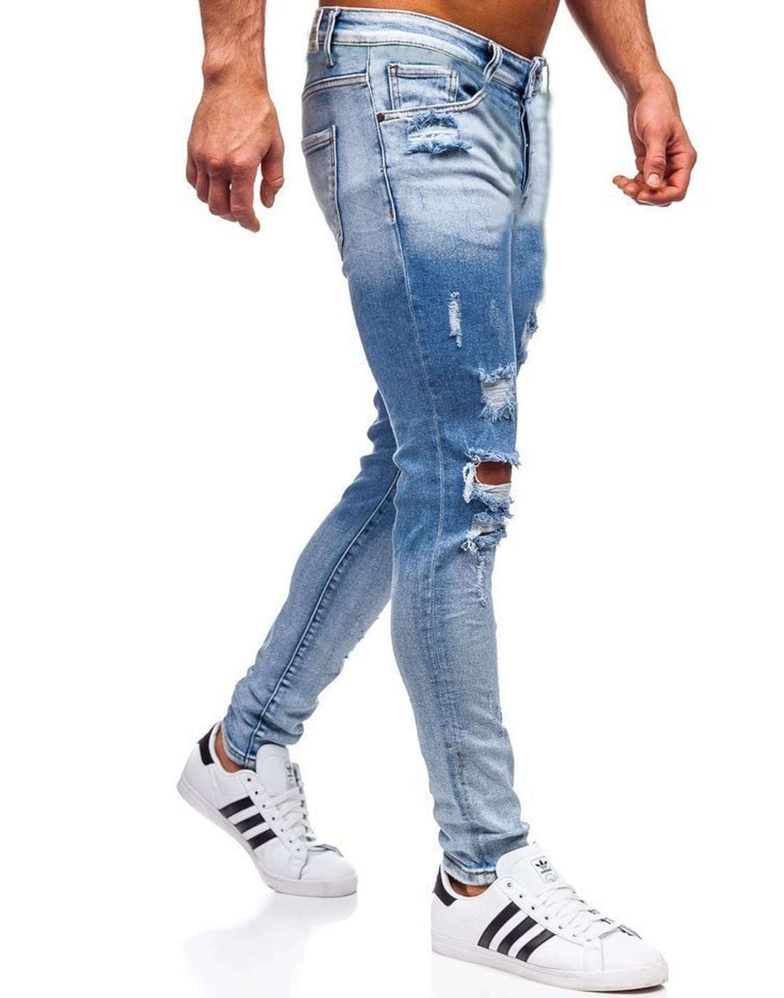HUNGSON Men's Ripped Skinny Jeans - Stretch Slim Fit Denim Pants for Men | Comfortable & Stylish for Casual Wear, Night Out & Street Fashion