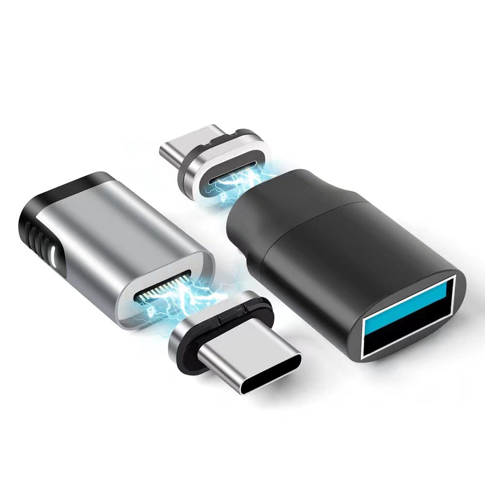 USB C Magnetic Adapter 24-Pin Straight Connector + USB C to USB Adapter - Fast Data Transfer Compatible with MacBook Pro/Air & Type C Devices - Perfect for Office, Travel & Home Charging