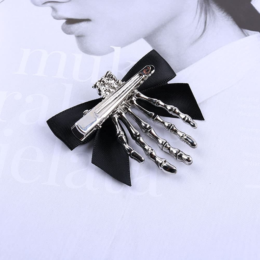 Lanebudd Skull Hair Clips - 4 Pack Halloween Skeleton Claw Hairpins with Bow for Girls | Cute Gothic Hair Accessories for Costume Parties, Cosplay & Spooky Events