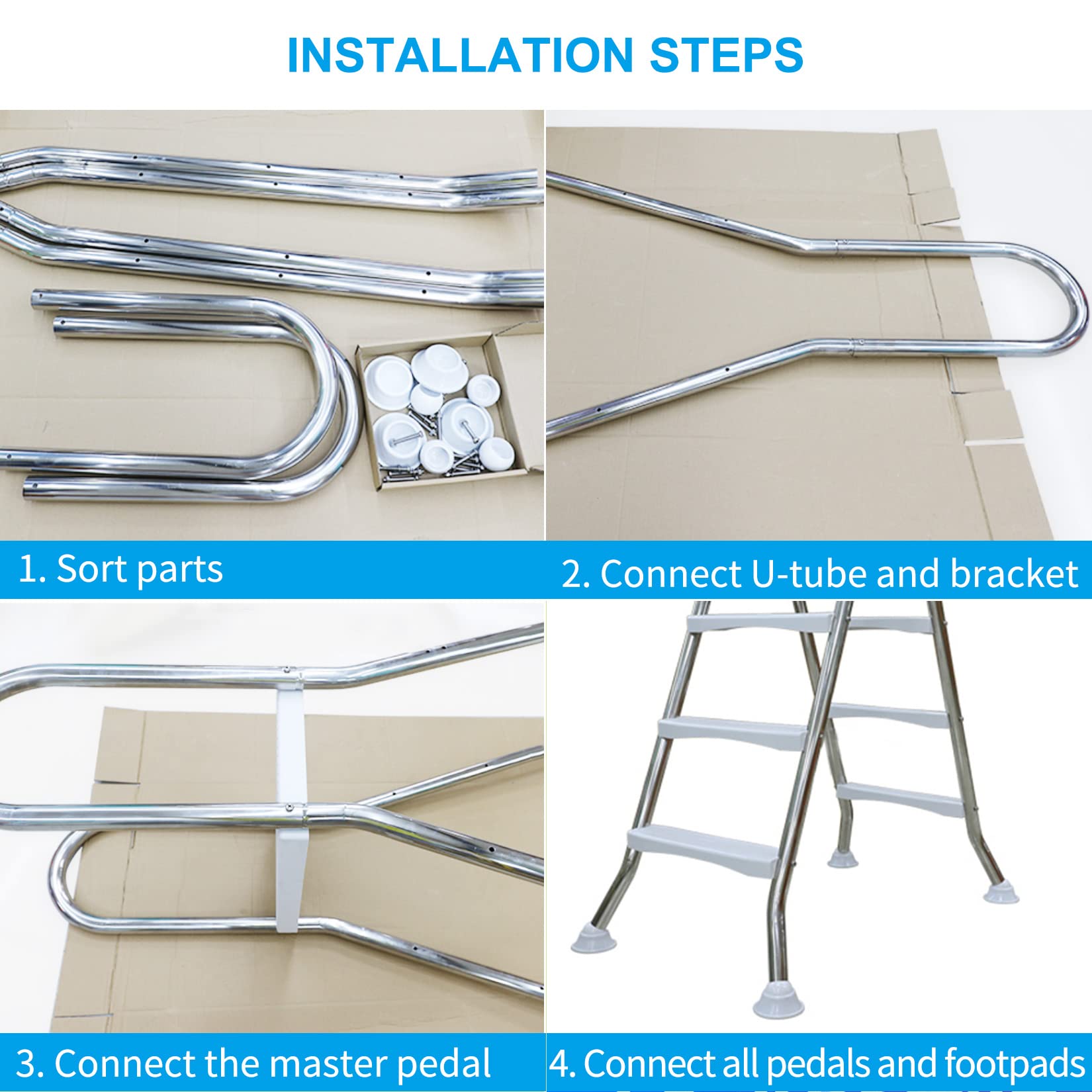 **Heavy Duty 304 Stainless Steel Above Ground Pool Ladder - 4 Step Outdoor Swimming Pool Steps with 500 lb Weight Capacity - Durable Backyard Pool Access for Inground & Above Ground Pools**