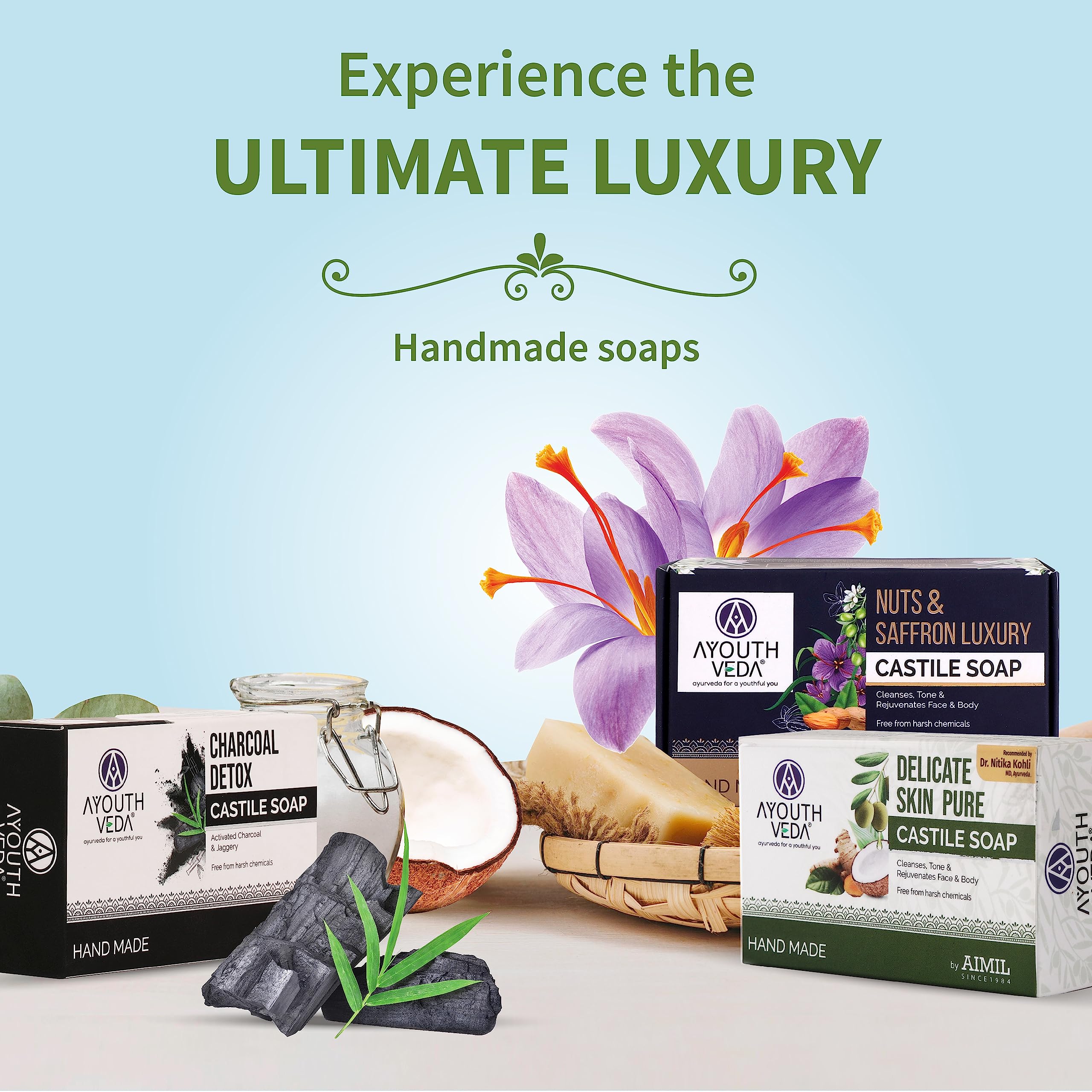 Ayurvedic Handmade Herbal Soap Set - Indian Clay Soap & Castile Soap for Sensitive Skin (3.5oz Each) | Natural Ingredients with Sandalwood Oil, Multani Mitti & Coconut Oil | Skin Brightening, Chemical-Free | Perfect for Daily Cleansing, Spa Days & Gift Giving