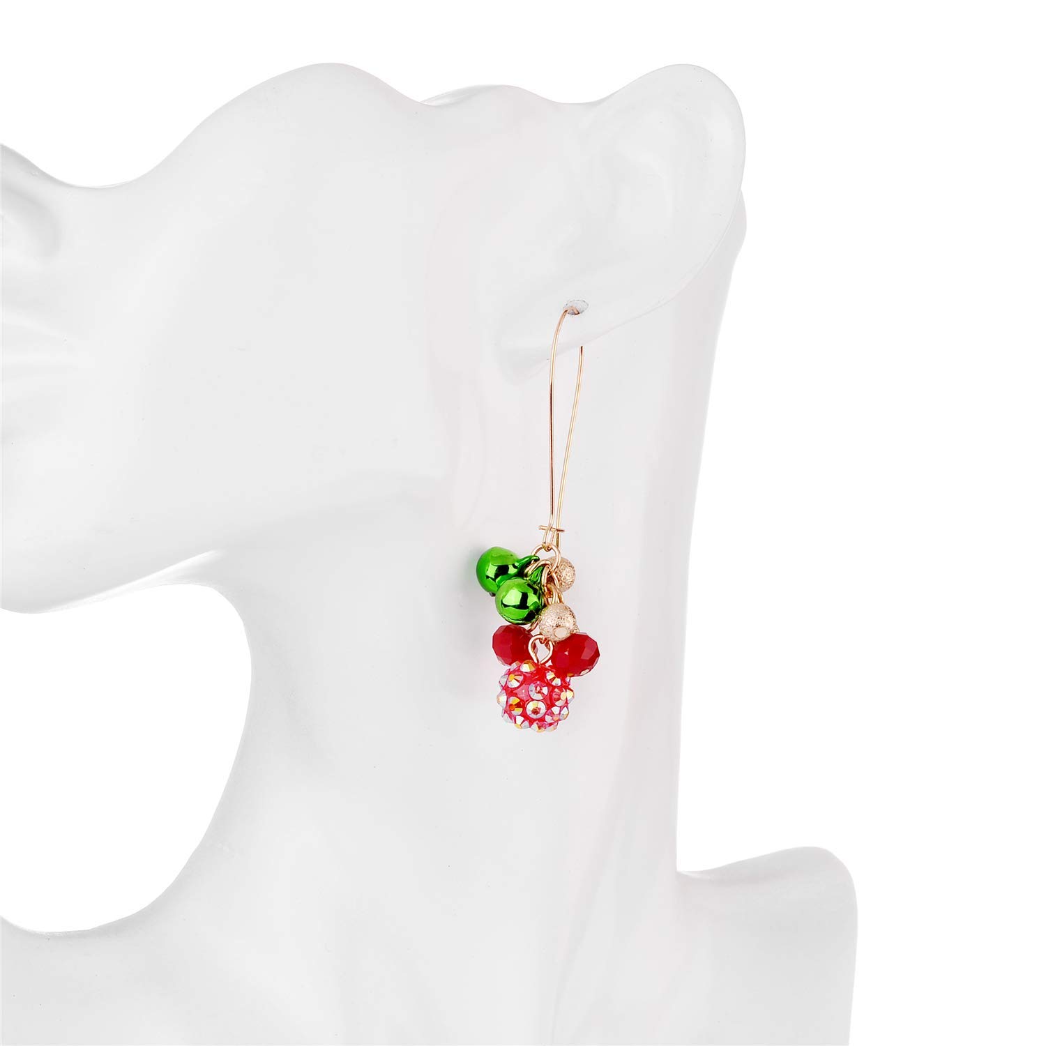 Lux Accessories Christmas Red Green Bells Gold Gift Ribbon Drop Earrings (3pc) - Perfect for Holiday Parties & Festive Gatherings