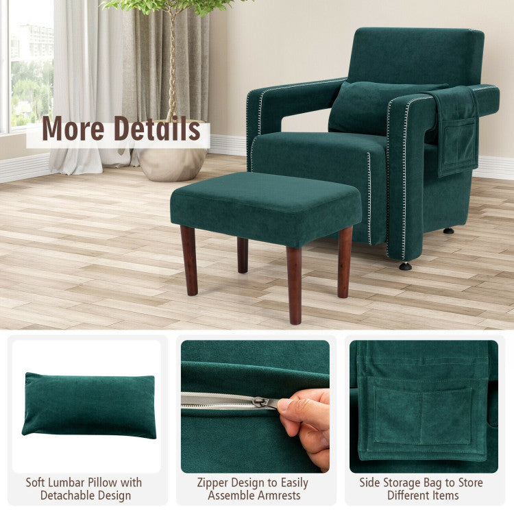 Costway Modern Berber Fleece Accent Chair with Ottoman - Solid Wood Frame, Comfortable Lounge Chair for Living Room, Bedroom & Office - Perfect for Reading, Relaxing and Home Decor
