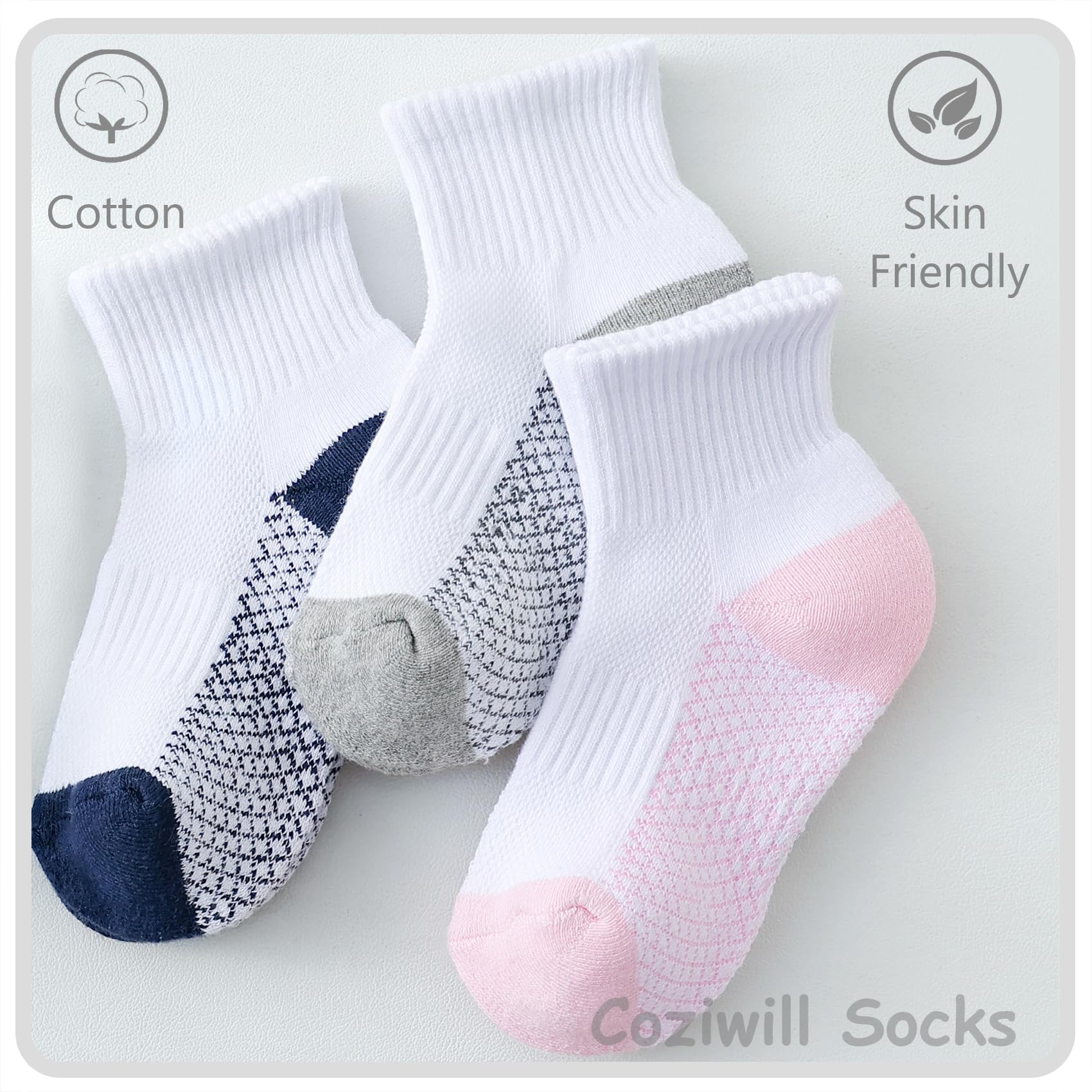 Kids Ankle Socks - 6/12 Pairs Cushioned Athletic Quarter Socks for Girls & Boys | Cotton Sports Socks for Youth | Perfect for Running, School & Daily Activities