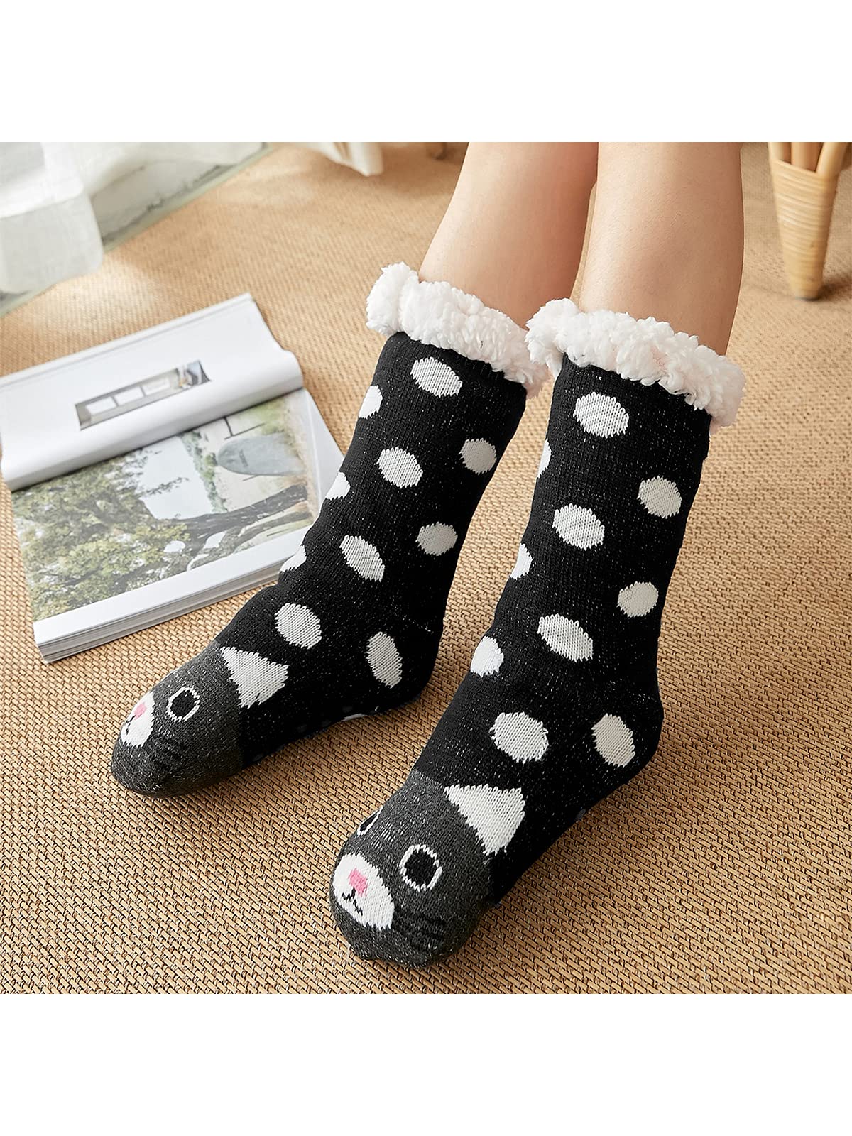Century Star Non-Slip Grip Slipper Socks for Women - Warm Fuzzy Fluffy House Socks - Perfect for Winter, Christmas Gifts & Cozy Home Wear
