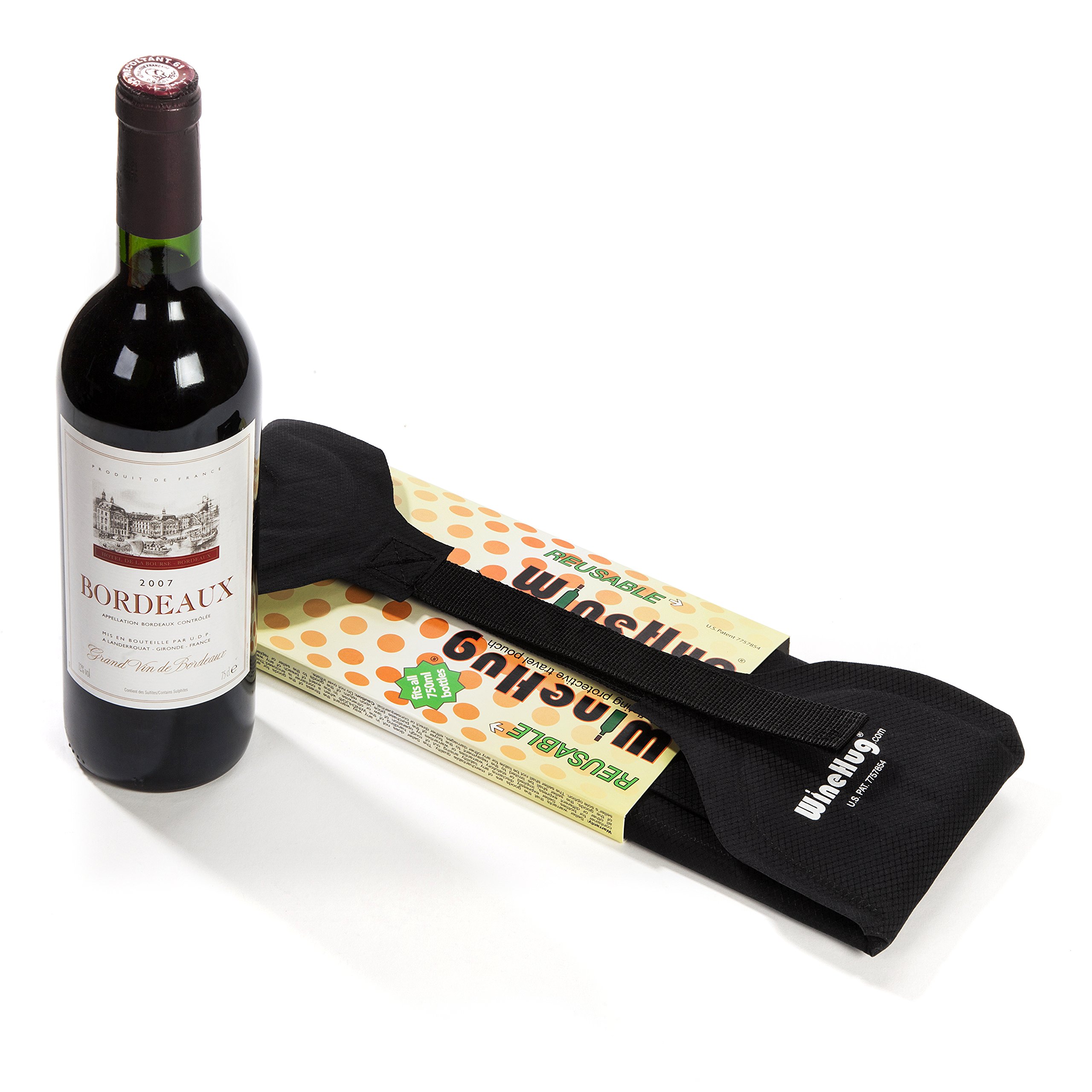 Winehug Self-Inflating Protective Travel Pouch for Wine Bottles - Black | Perfect for Airplane, Camping & Gift Packaging