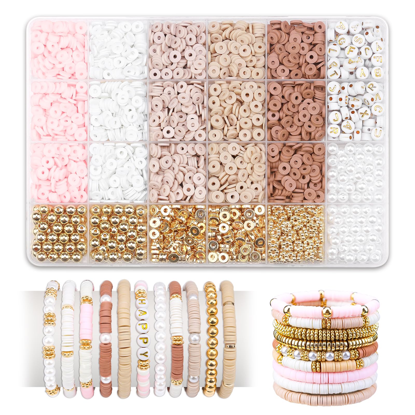 LUDUKOO 2370Pcs Polymer Clay Beads Bracelet Making Kit - DIY Friendship Bracelet Kit with Gold, Letter & Pearl Beads for Girls & Adults | Perfect for Jewelry Making, Gifts & Craft Projects