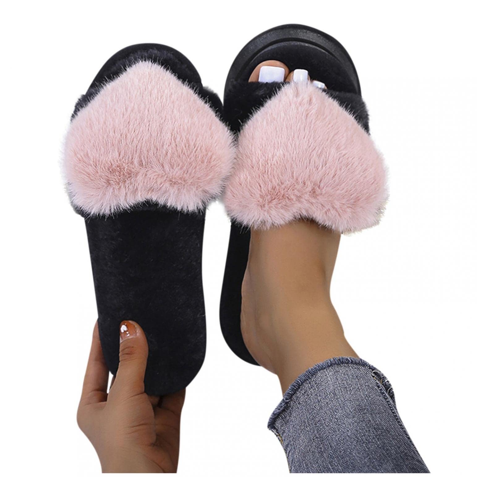 Women's Cozy Fuzzy House Slippers with Memory Foam - Faux Fur Lined Indoor Slides with Cute Ears - Perfect for Home, Bedroom & Winter Comfort