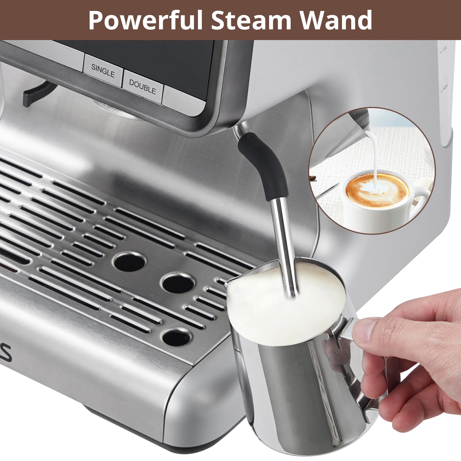Premium Espresso Machine with Built-in Grinder & Milk Frother - Professional Barista Coffee Maker for Latte, Cappuccino - Perfect Gift for Coffee Lovers, Dad & Mom - Ideal for Home, Office & Coffee Shops