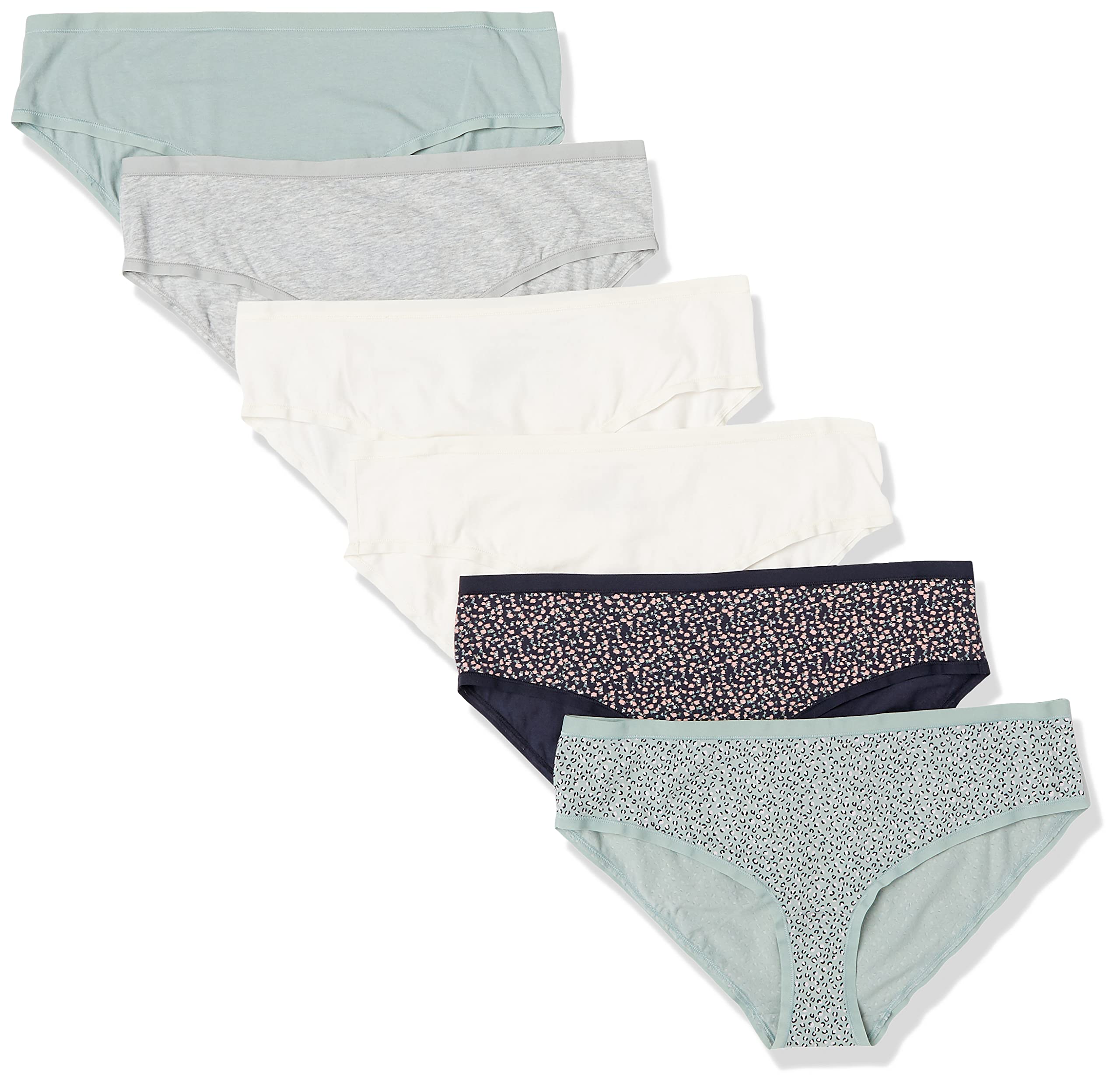 Amazon Essentials Women's Cotton Hipster Underwear 6-Pack - Soft Breathable Panties for Everyday Comfort - Perfect for Work, Yoga & Lounge Wear
