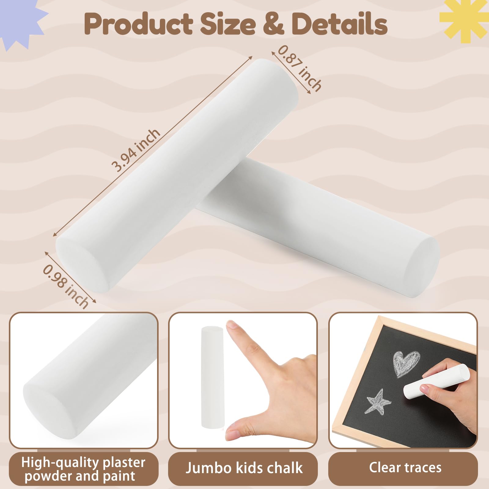 Fulmoon 80 Pcs Jumbo Sidewalk Chalk Bulk - Large Outdoor Washable Chalk for Kids, Toddlers & Adults - Art Drawing, Painting & Classroom Activities - Perfect for Christmas Gifts, Birthday Parties & Summer Outdoor Fun (White)